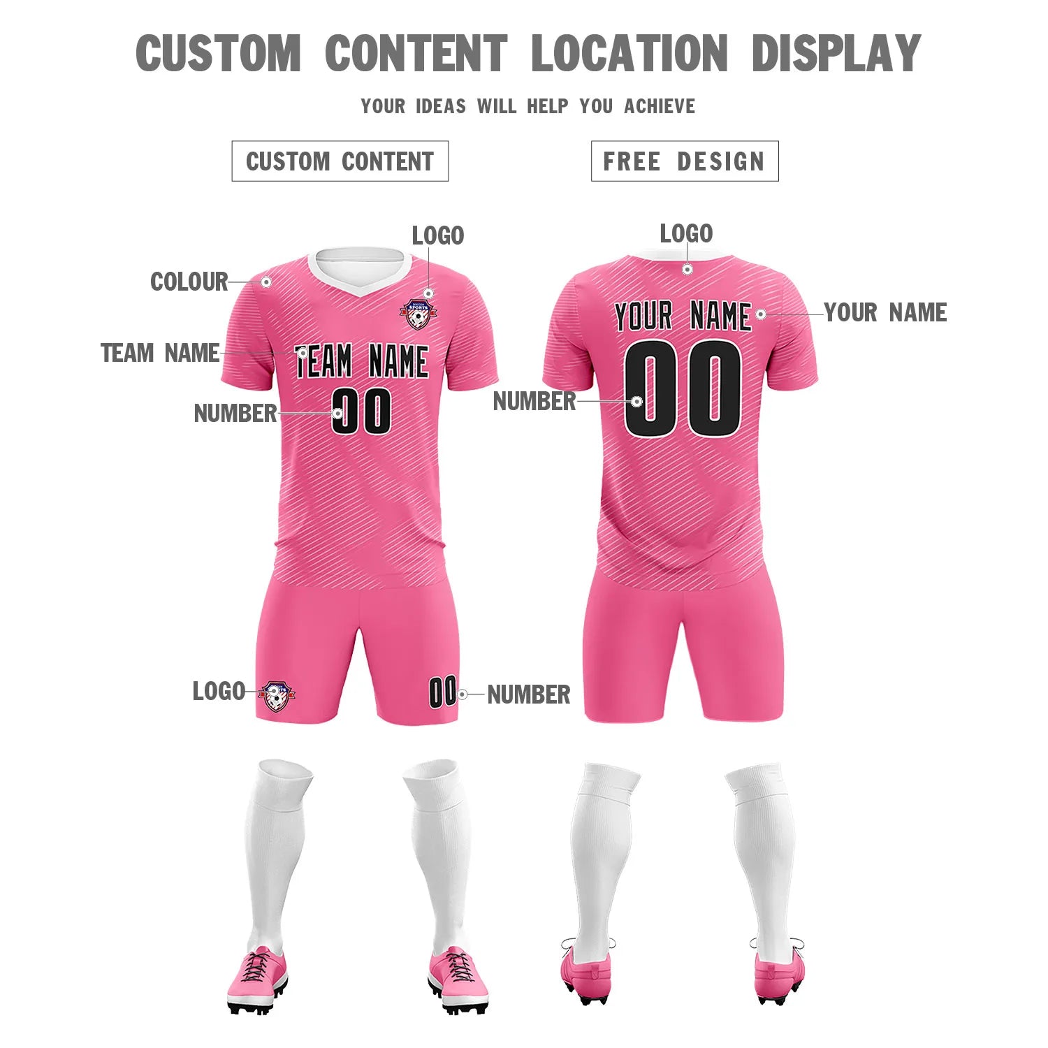 Custom Pink White Training Uniform For Men Soccer Sets Jersey