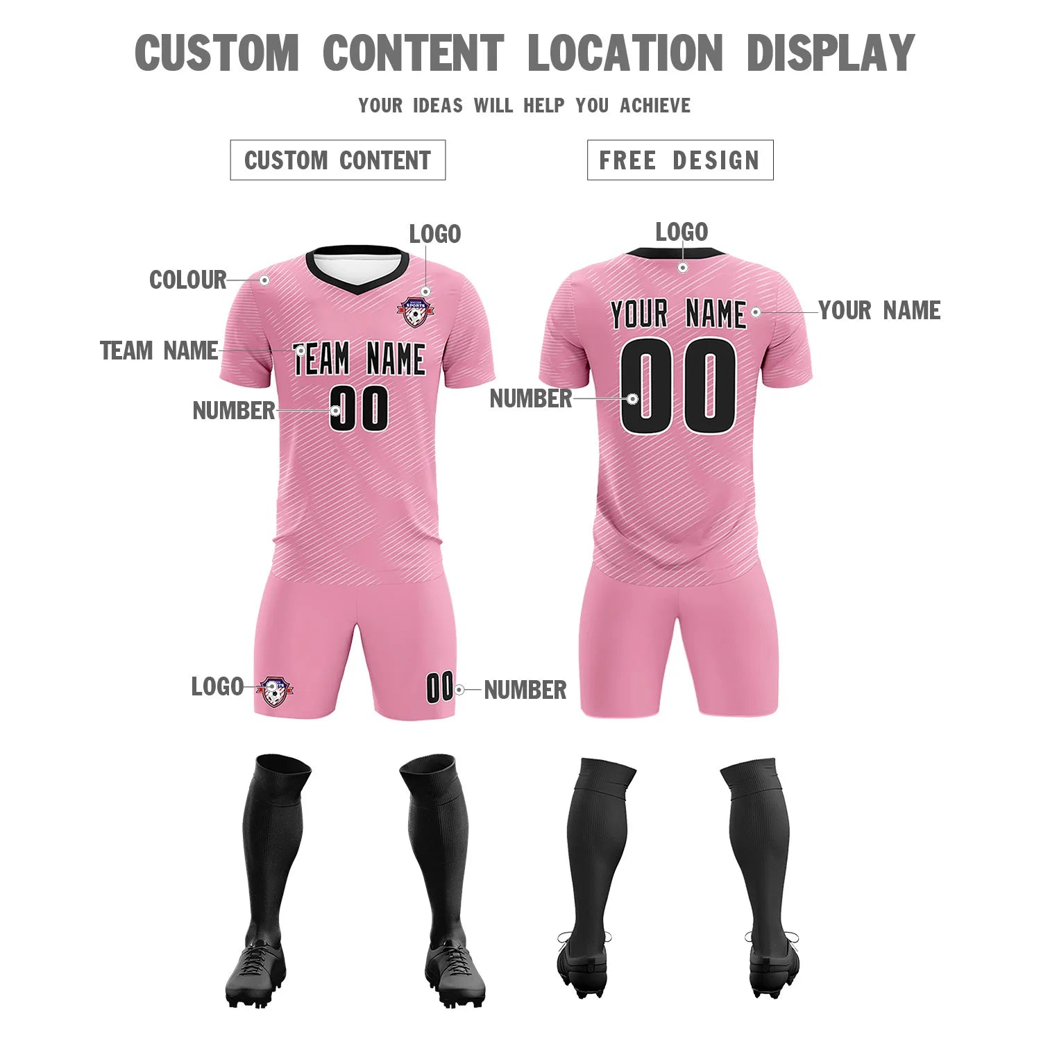 Custom Light Pink White Training Uniform For Men Soccer Sets Jersey