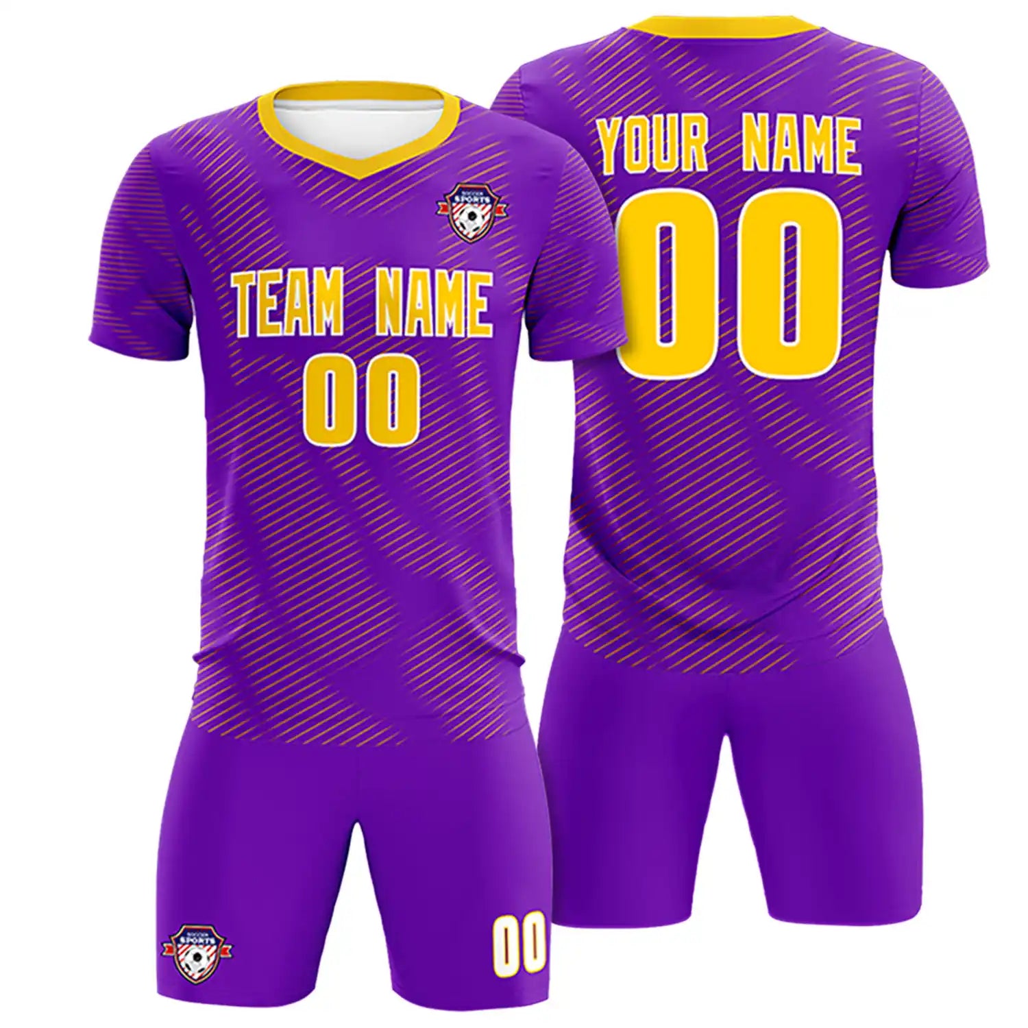 Custom Purple Yellow Training Uniform For Men Soccer Sets Jersey