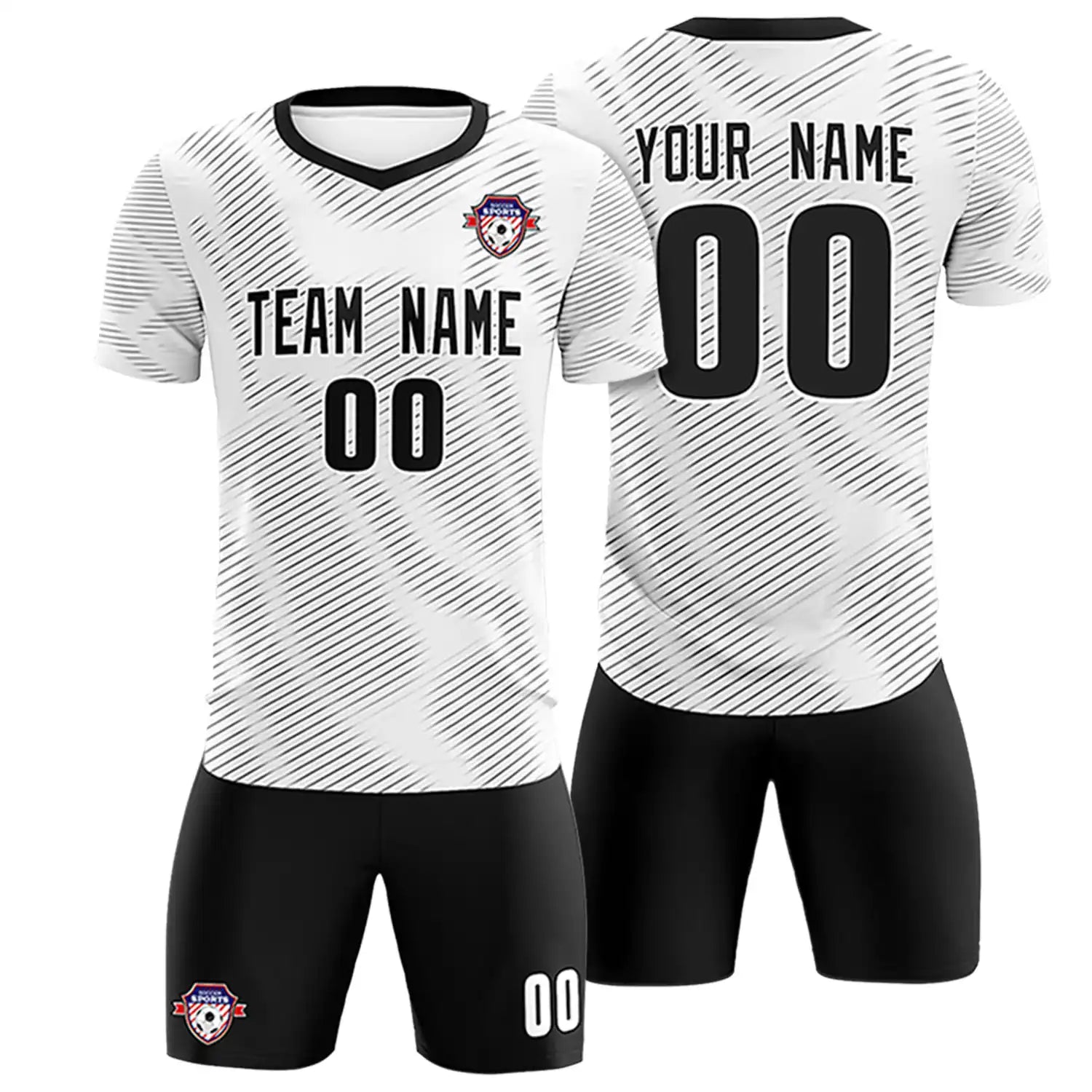 Custom White Black Training Uniform For Men Soccer Sets Jersey