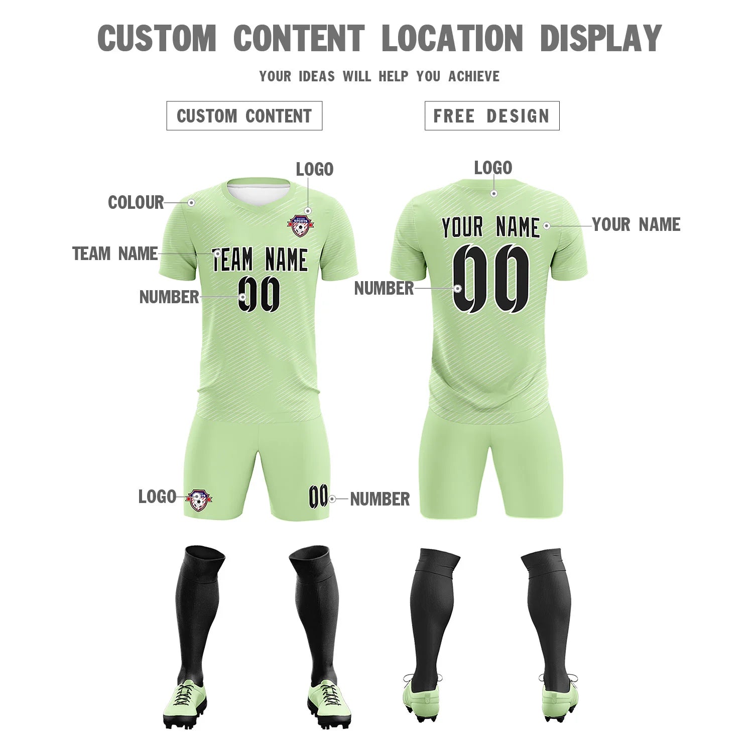 Custom Green White Training Uniform For Men Soccer Sets Jersey