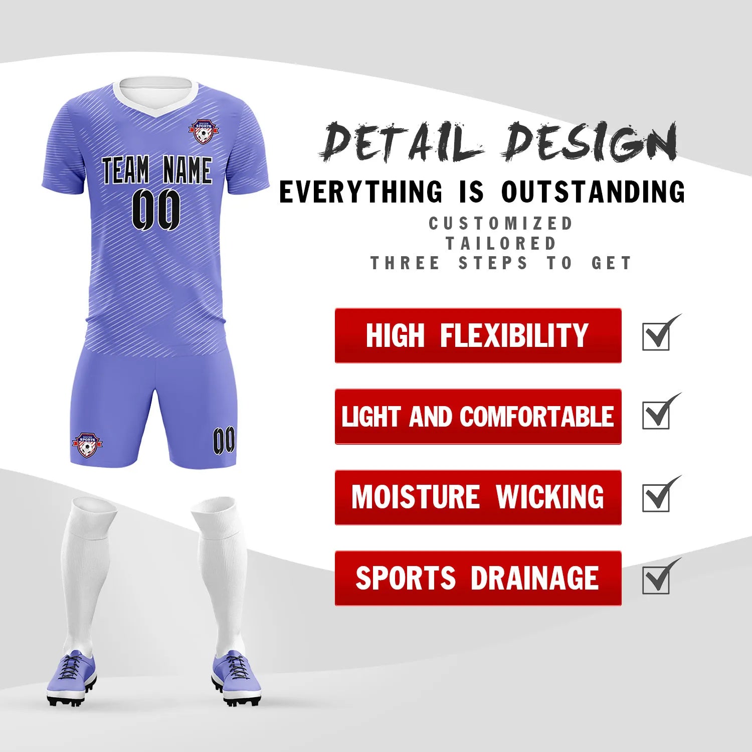 Custom Light Purple White Training Uniform For Men Soccer Sets Jersey