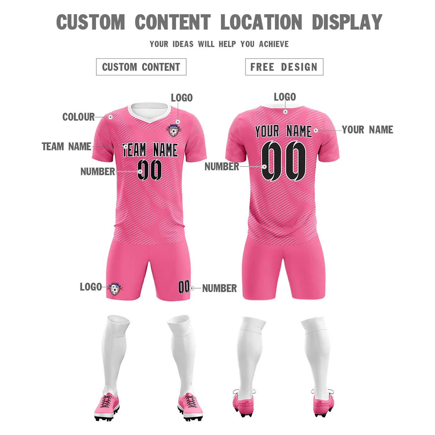 Custom Pink White Training Uniform For Men Soccer Sets Jersey