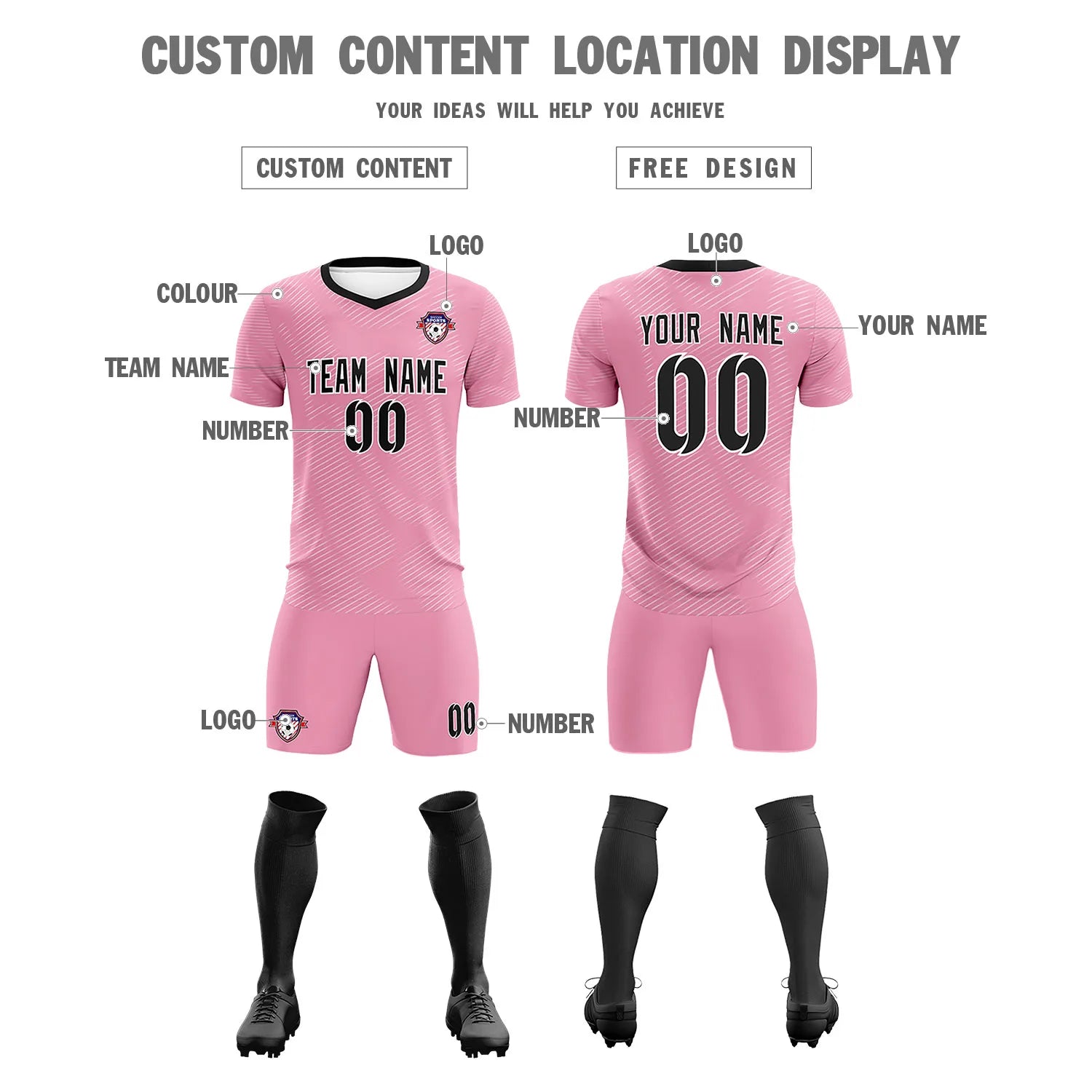 Custom Light Pink White Training Uniform For Men Soccer Sets Jersey