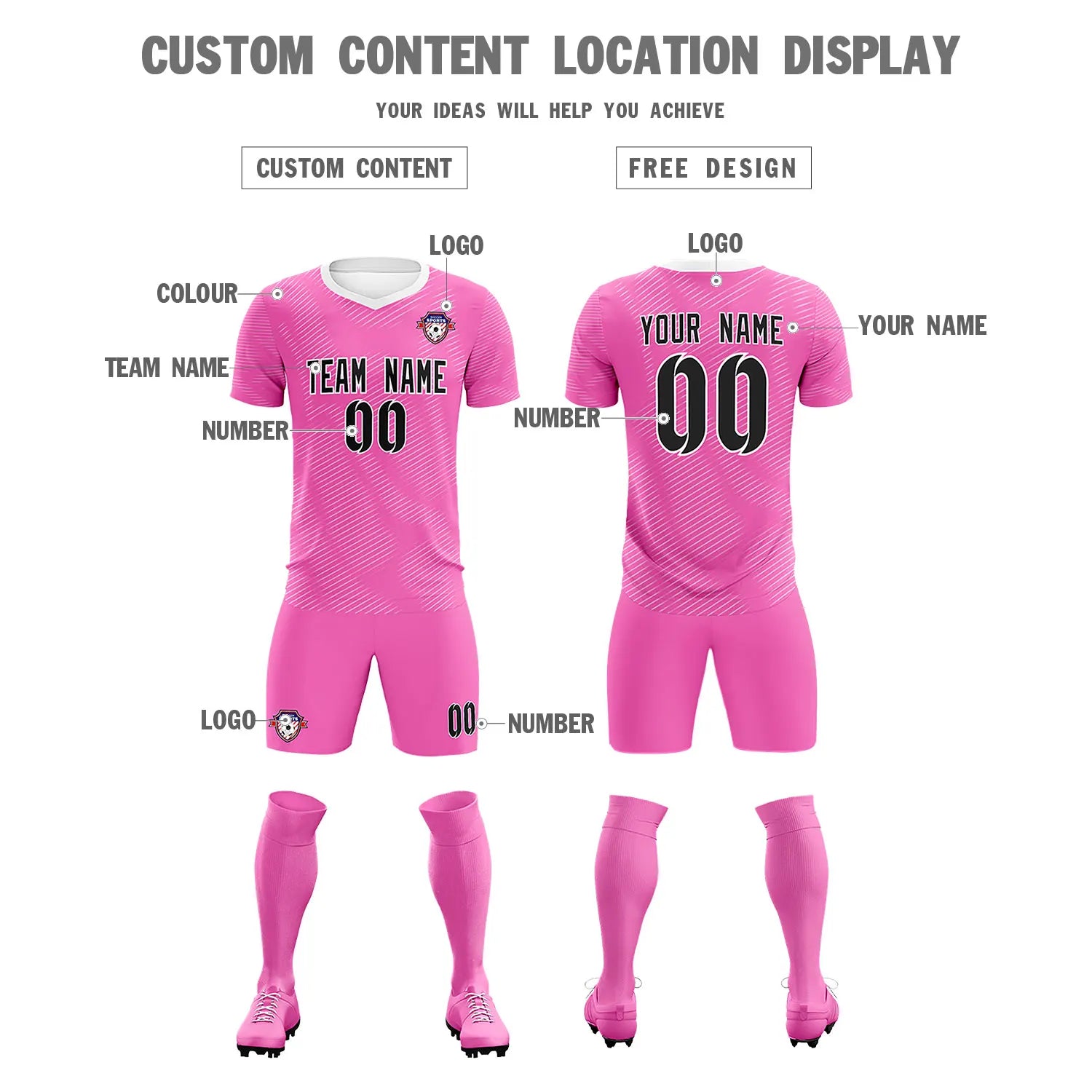 Custom Pink White Training Uniform For Men Soccer Sets Jersey