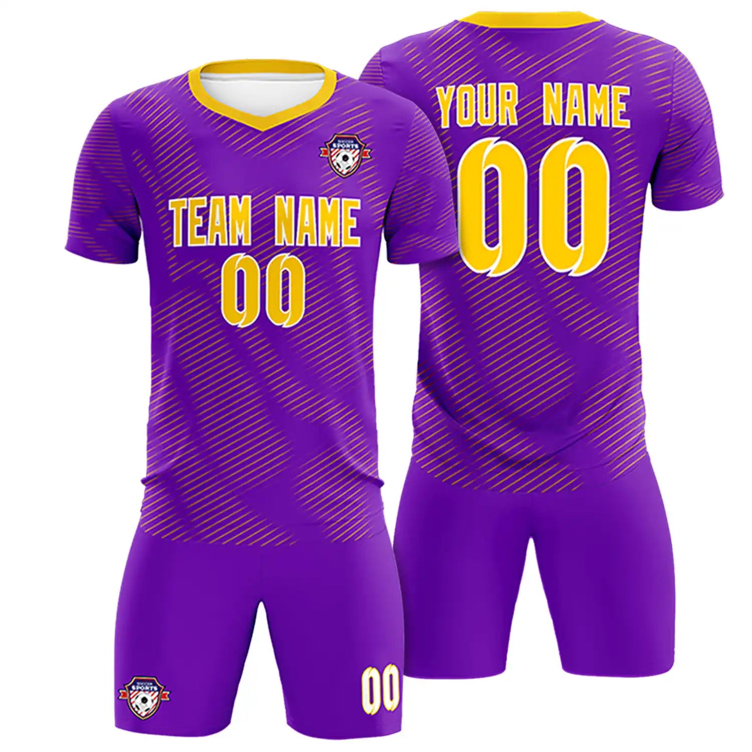 Custom Purple Yellow Training Uniform For Men Soccer Sets Jersey