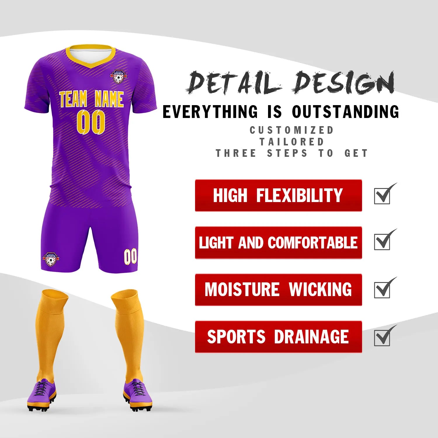 Custom Purple Yellow Training Uniform For Men Soccer Sets Jersey