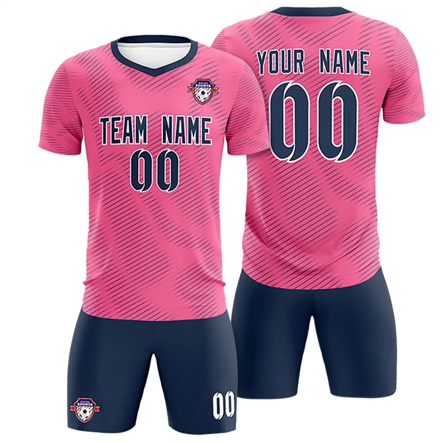 Custom Pink Navy Training Uniform For Men Soccer Sets Jersey