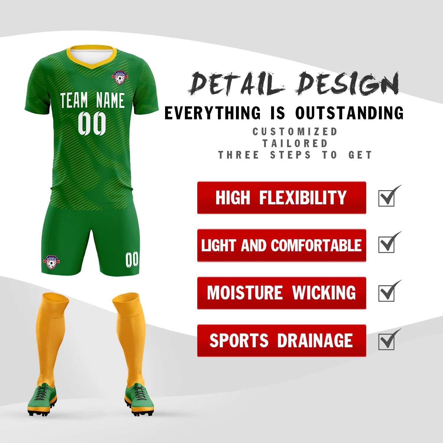 Custom Kelly Green Yellow Training Uniform For Men Soccer Sets Jersey