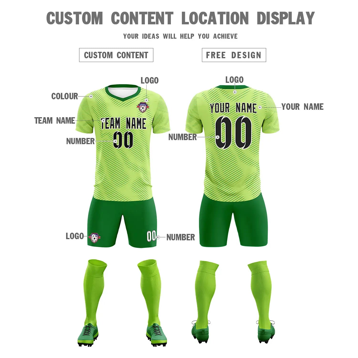 Custom Neon Green Kelly Green Training Uniform For Men Soccer Sets Jersey
