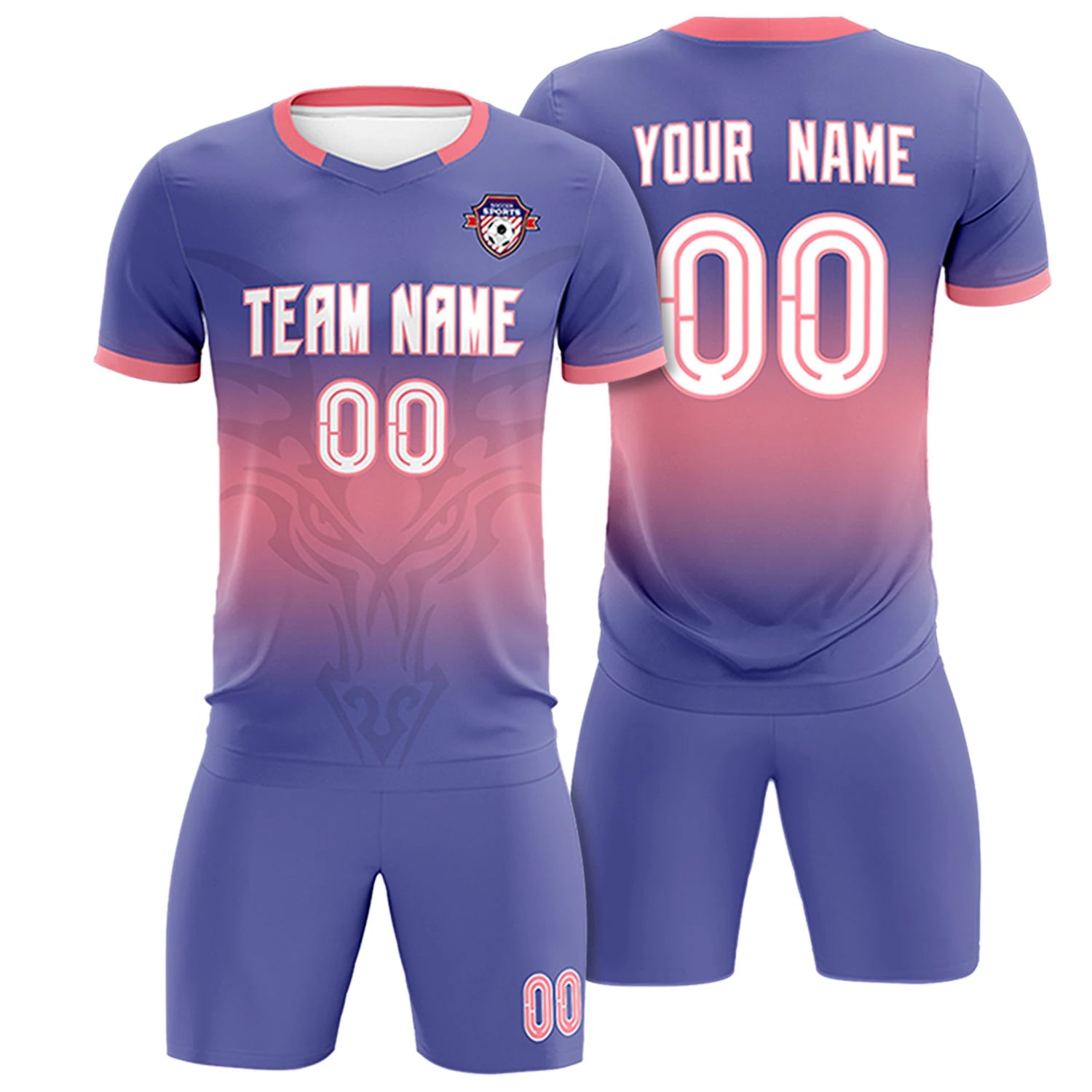 Custom Light Purple Light Red Soft Training Uniform Soccer Sets Jersey