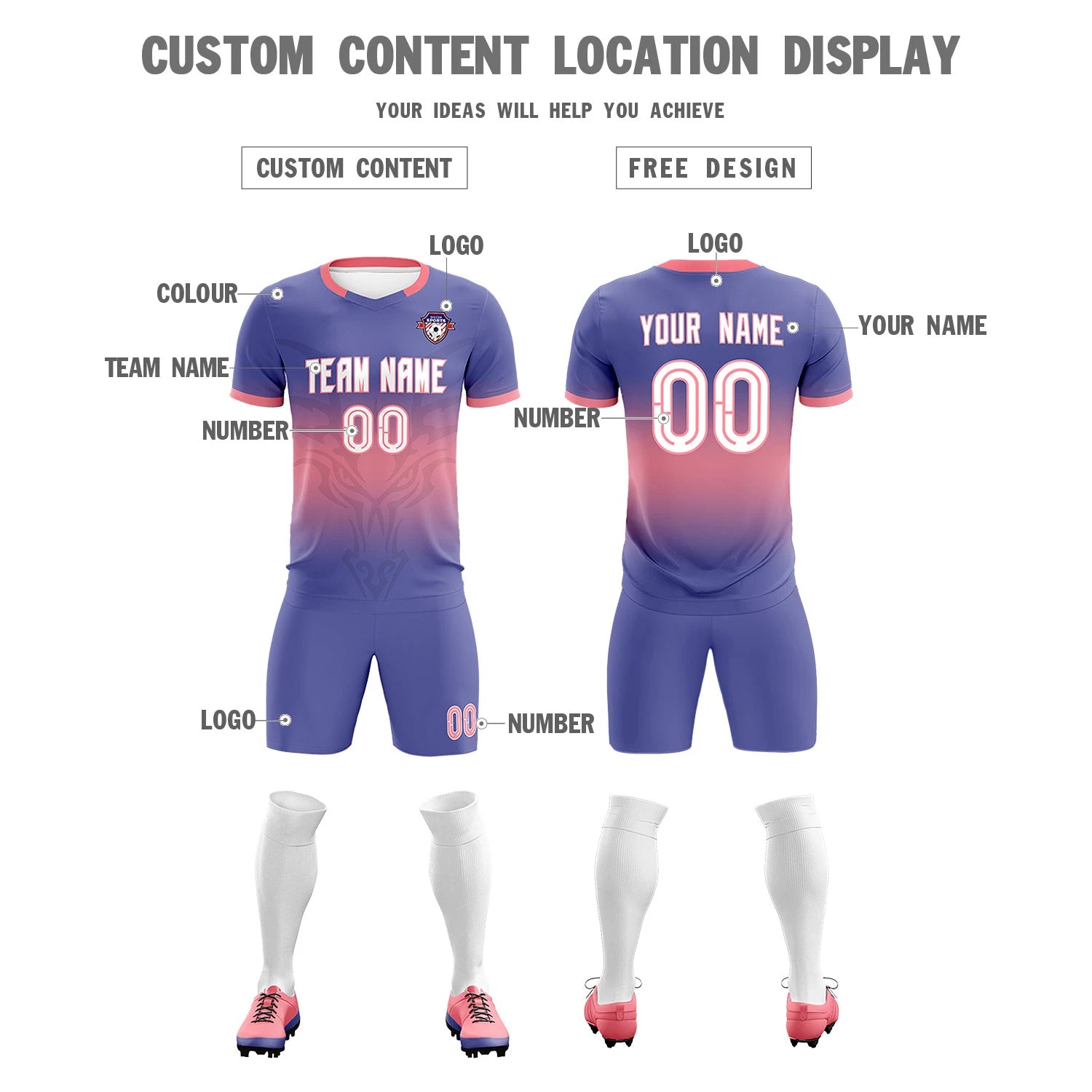 Custom Light Purple Light Red Soft Training Uniform Soccer Sets Jersey
