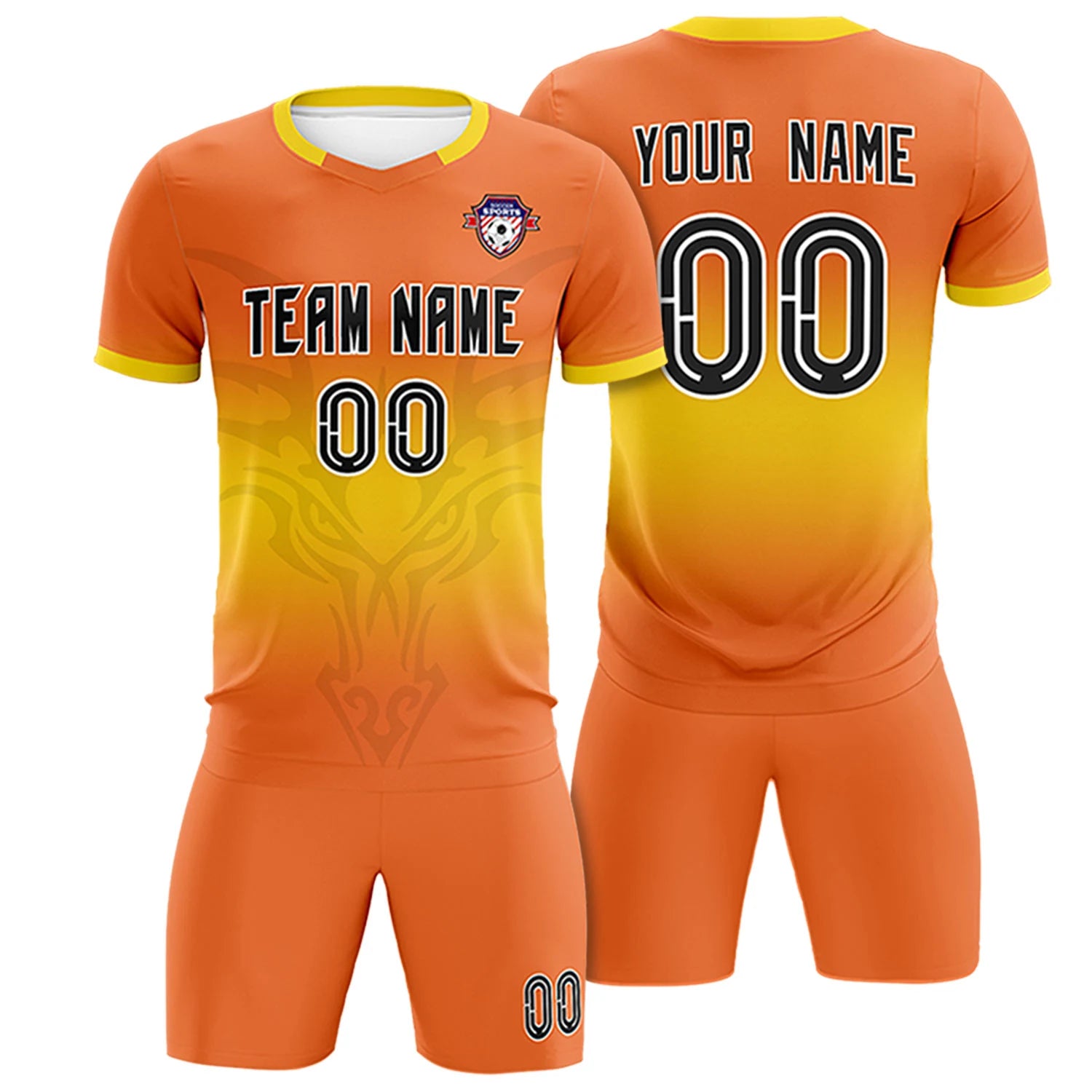Custom Orange Yellow Soft Training Uniform Soccer Sets Jersey