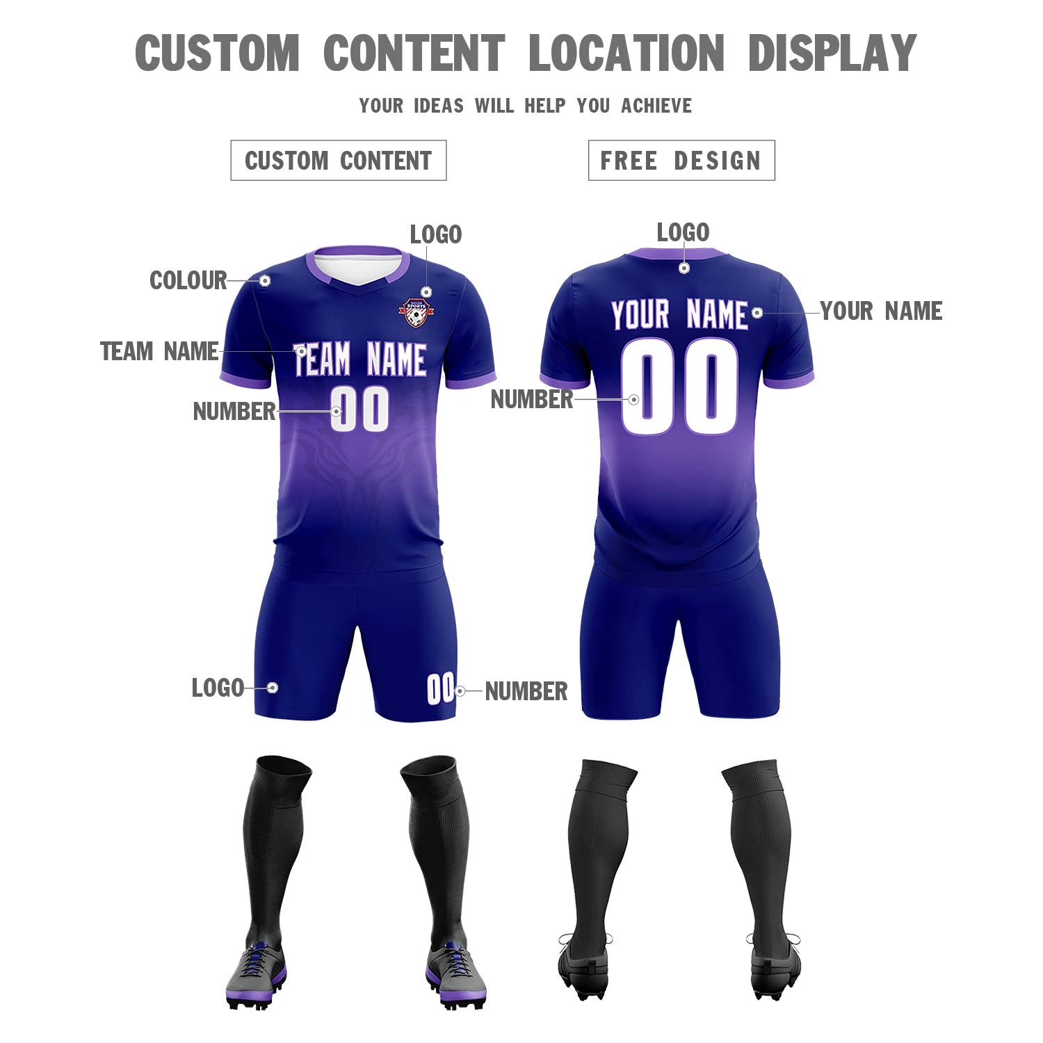 Custom Navy Light Purple Soft Training Uniform Soccer Sets Jersey