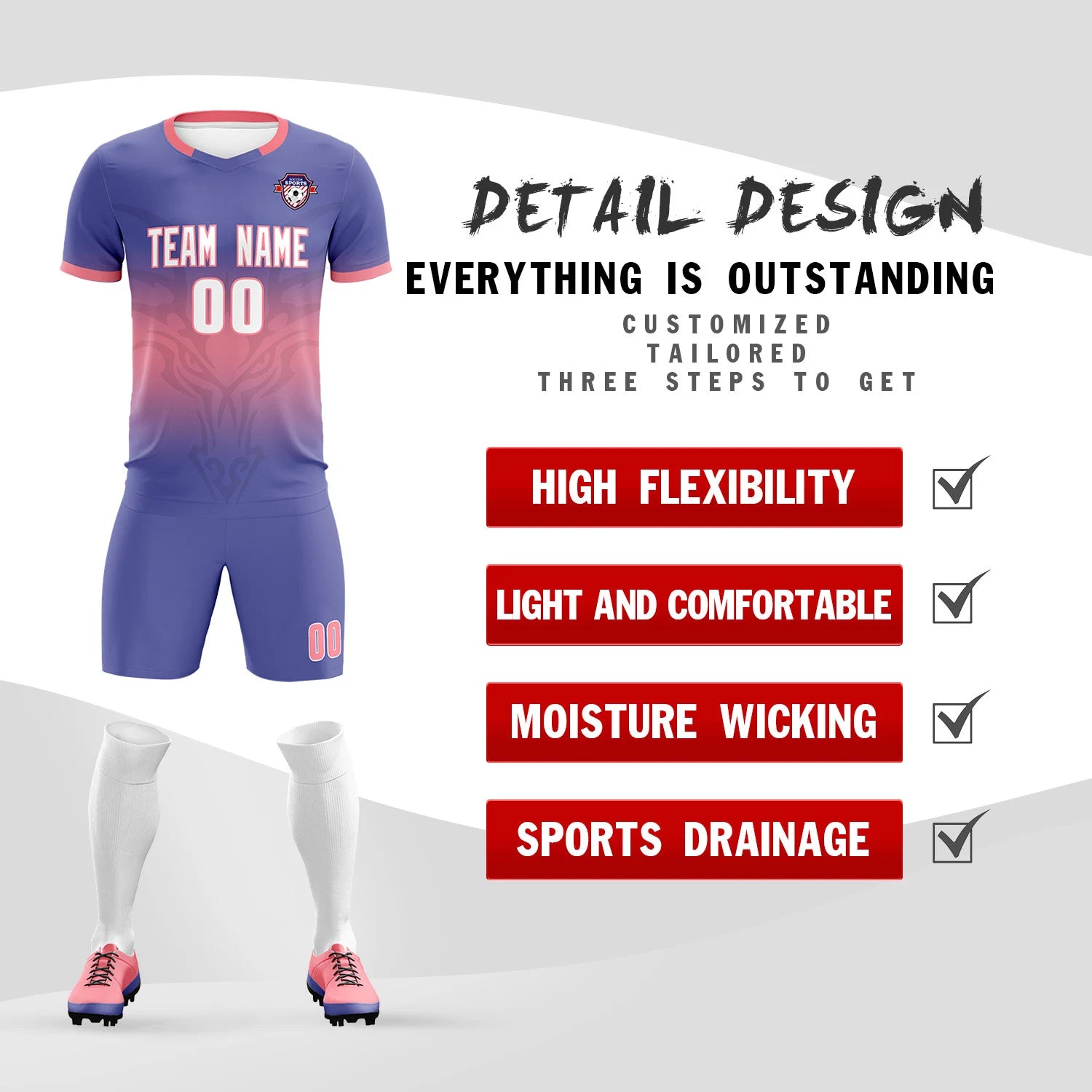 Custom Light Purple Light Red Soft Training Uniform Soccer Sets Jersey