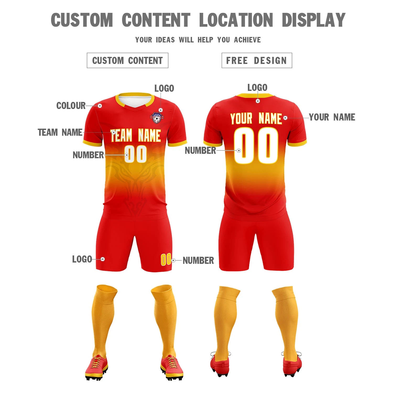 Custom Red Yellow Soft Training Uniform Soccer Sets Jersey