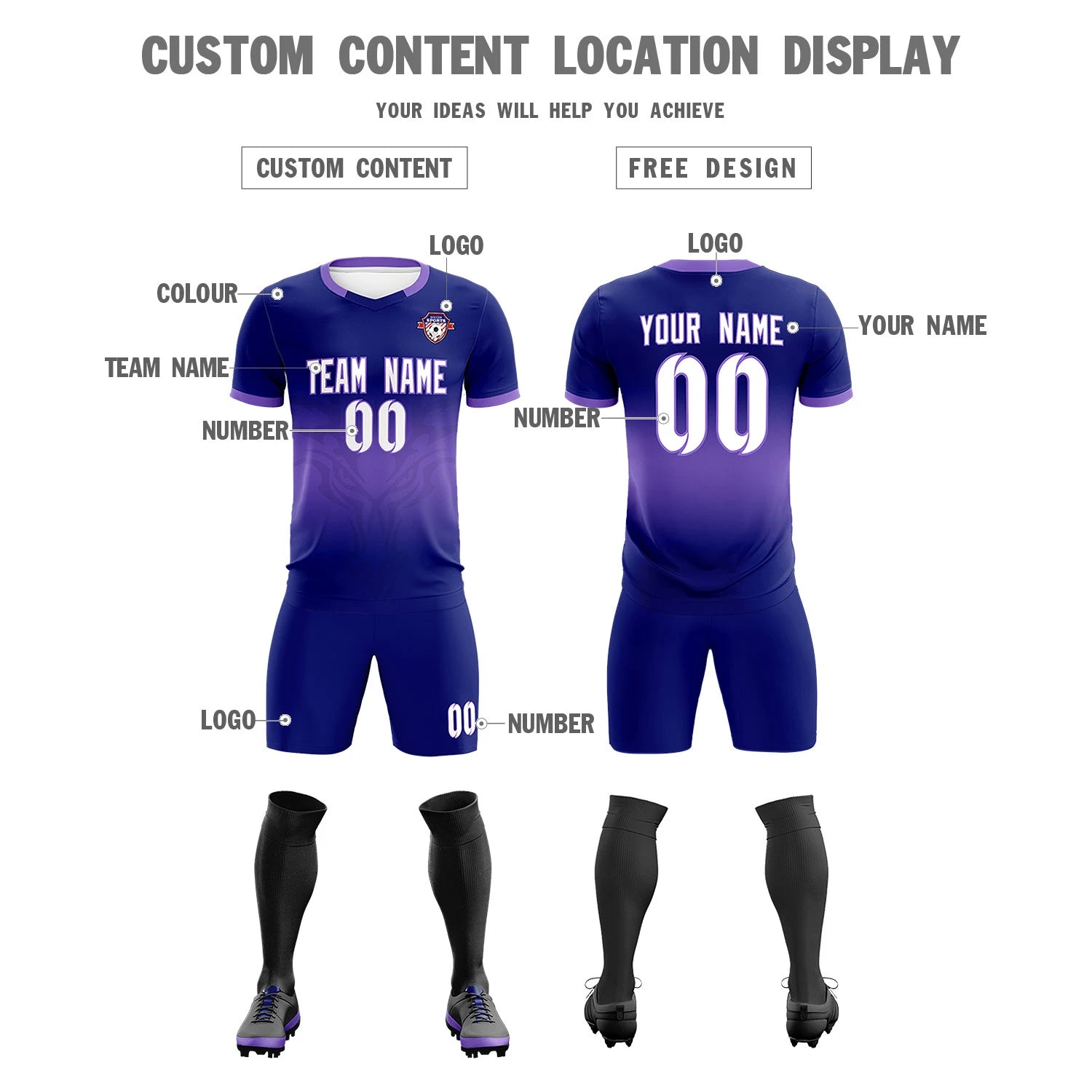 Custom Navy Light Purple Soft Training Uniform Soccer Sets Jersey