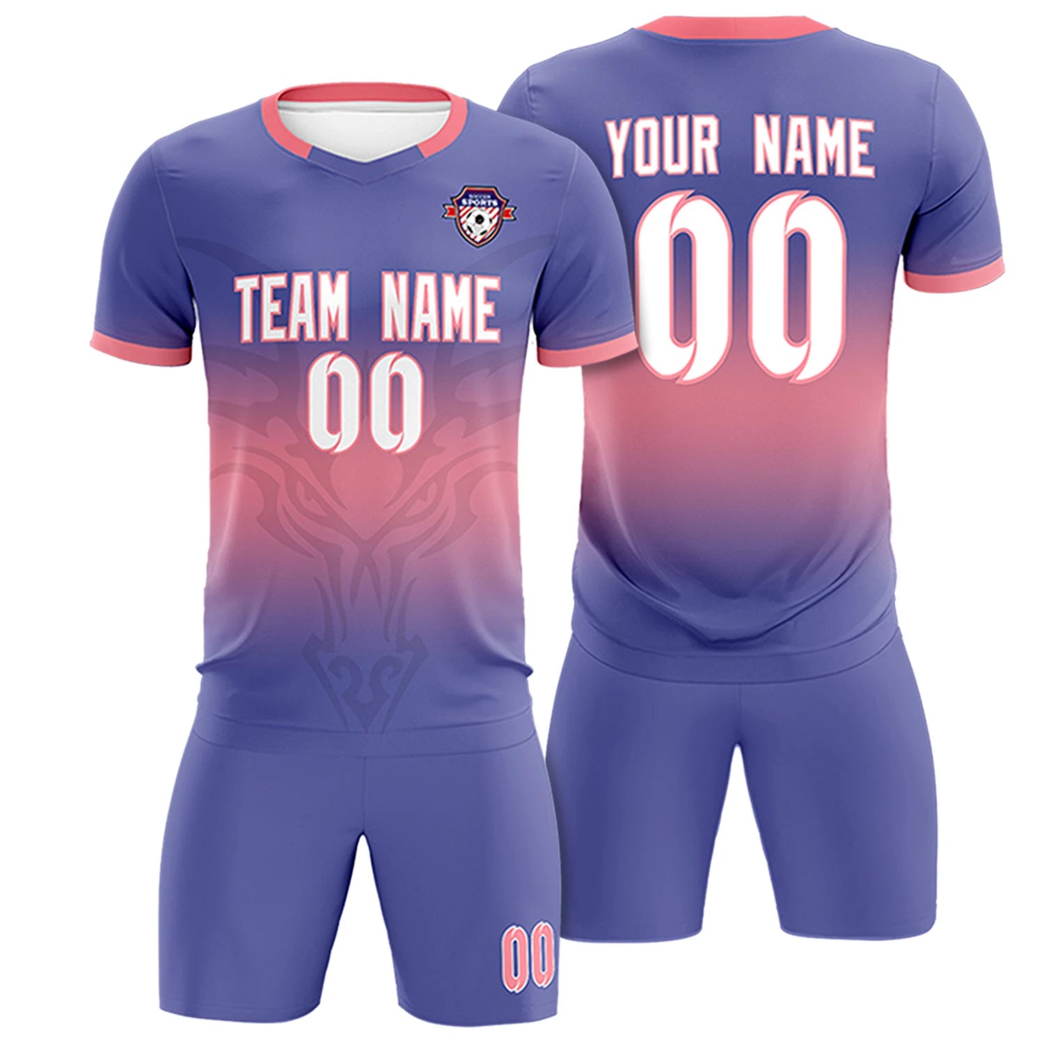 Custom Light Purple Light Red Soft Training Uniform Soccer Sets Jersey