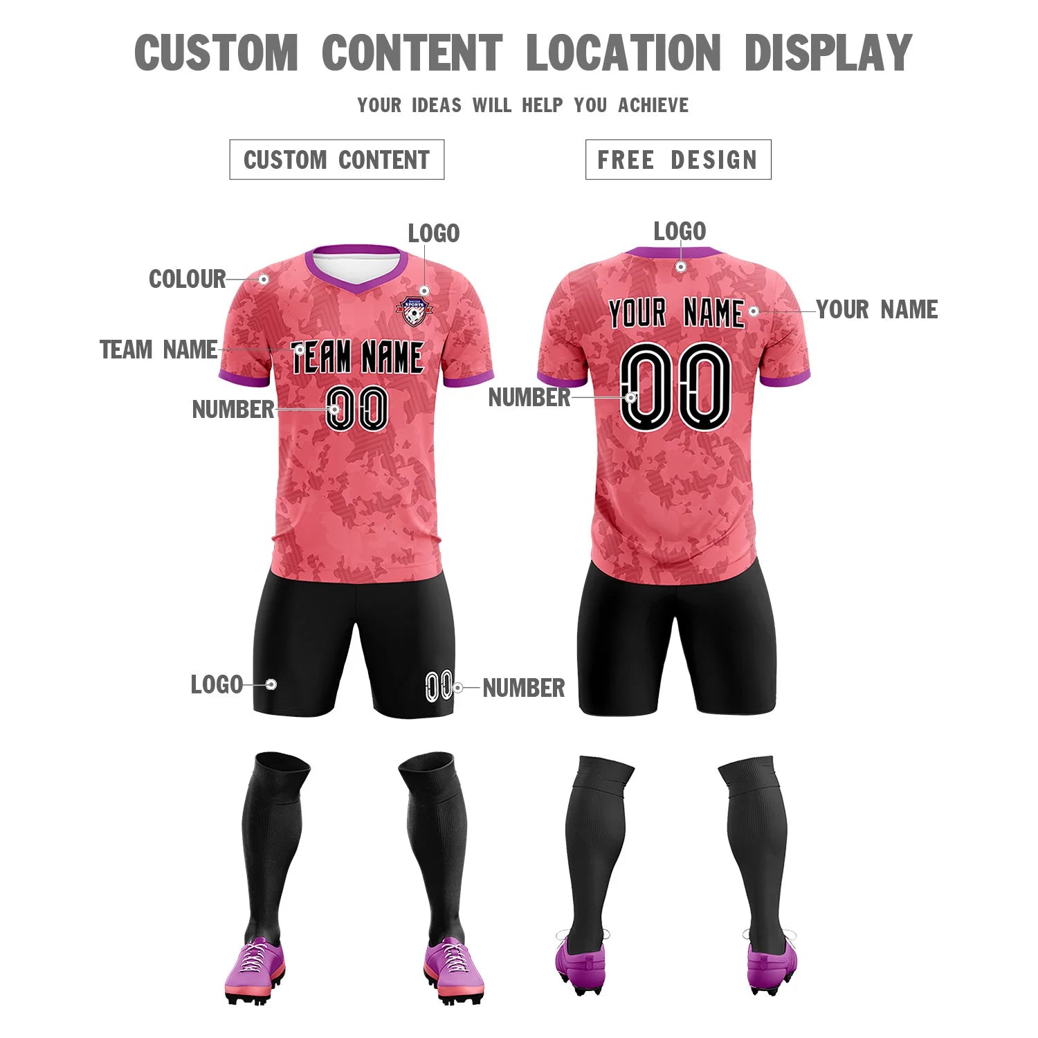 Custom Light Red-Black Printing Outdoor Breathable Soccer Sets Jersey