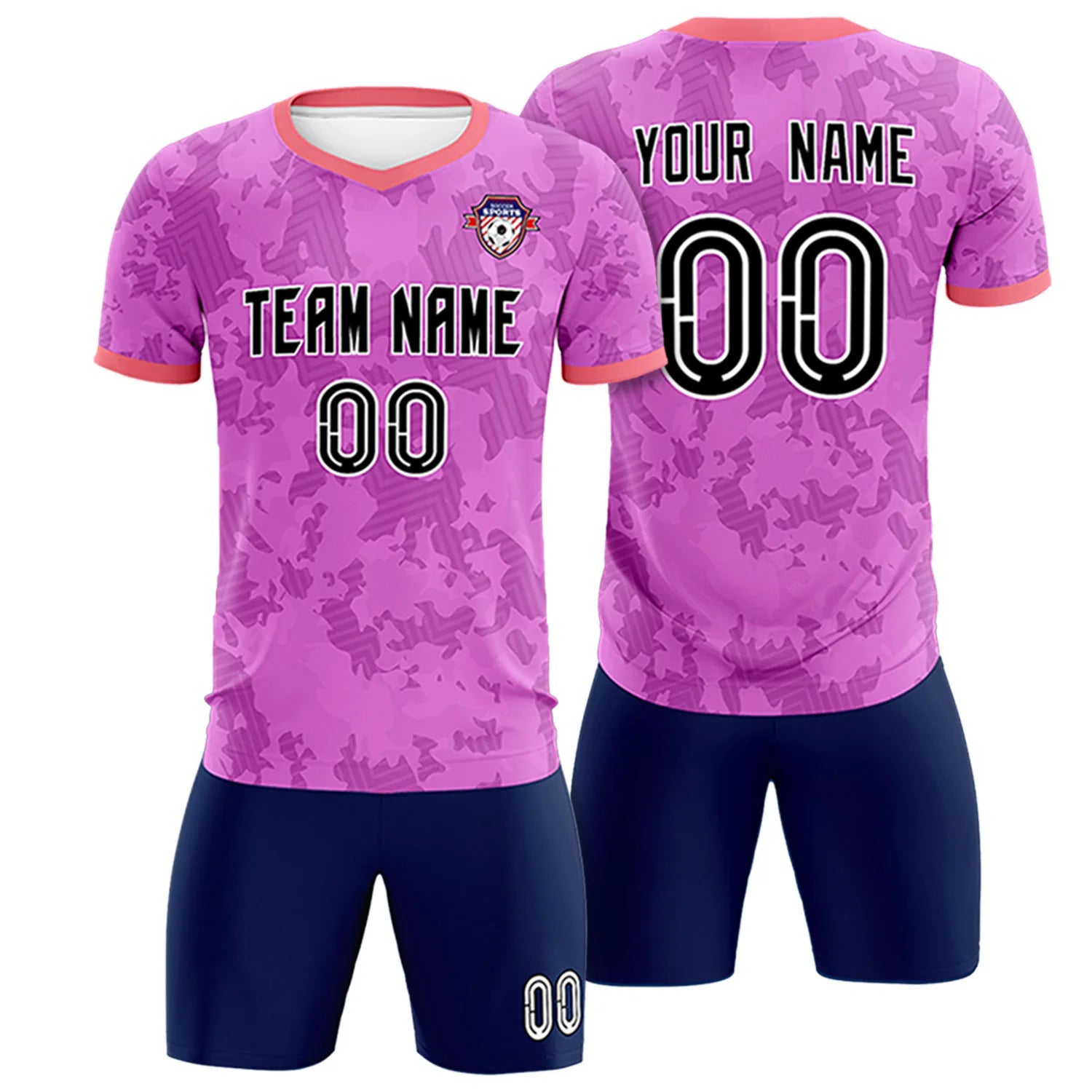 Custom Pink-Navy Printing Outdoor Breathable Soccer Sets Jersey