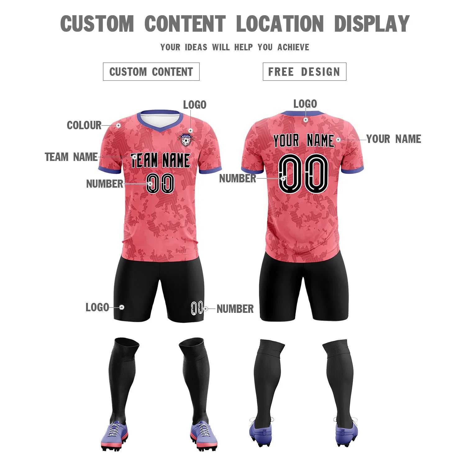 Custom Light Red-Black Printing Outdoor Breathable Soccer Sets Jersey