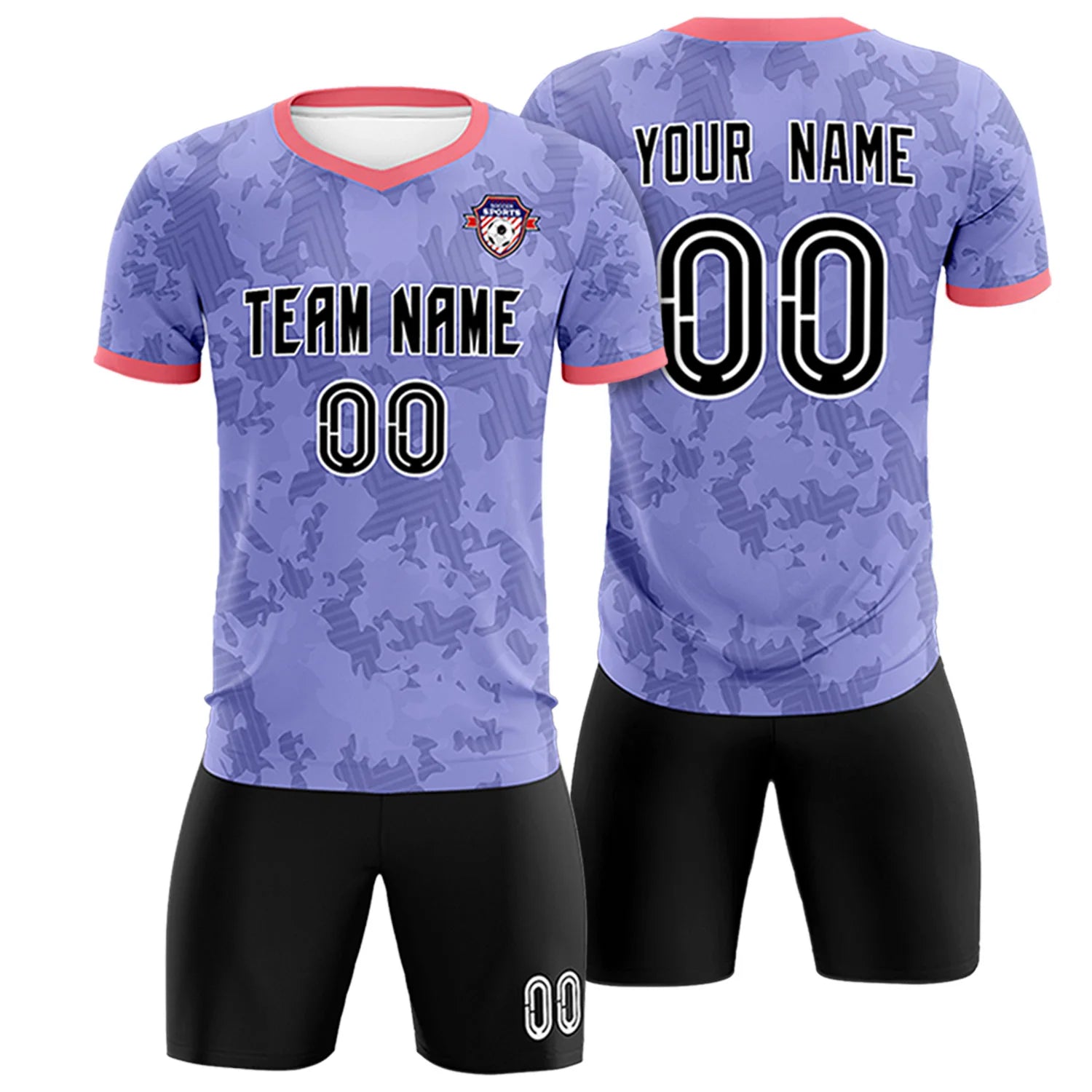 Custom Light Purple-Black Printing Outdoor Breathable Soccer Sets Jersey