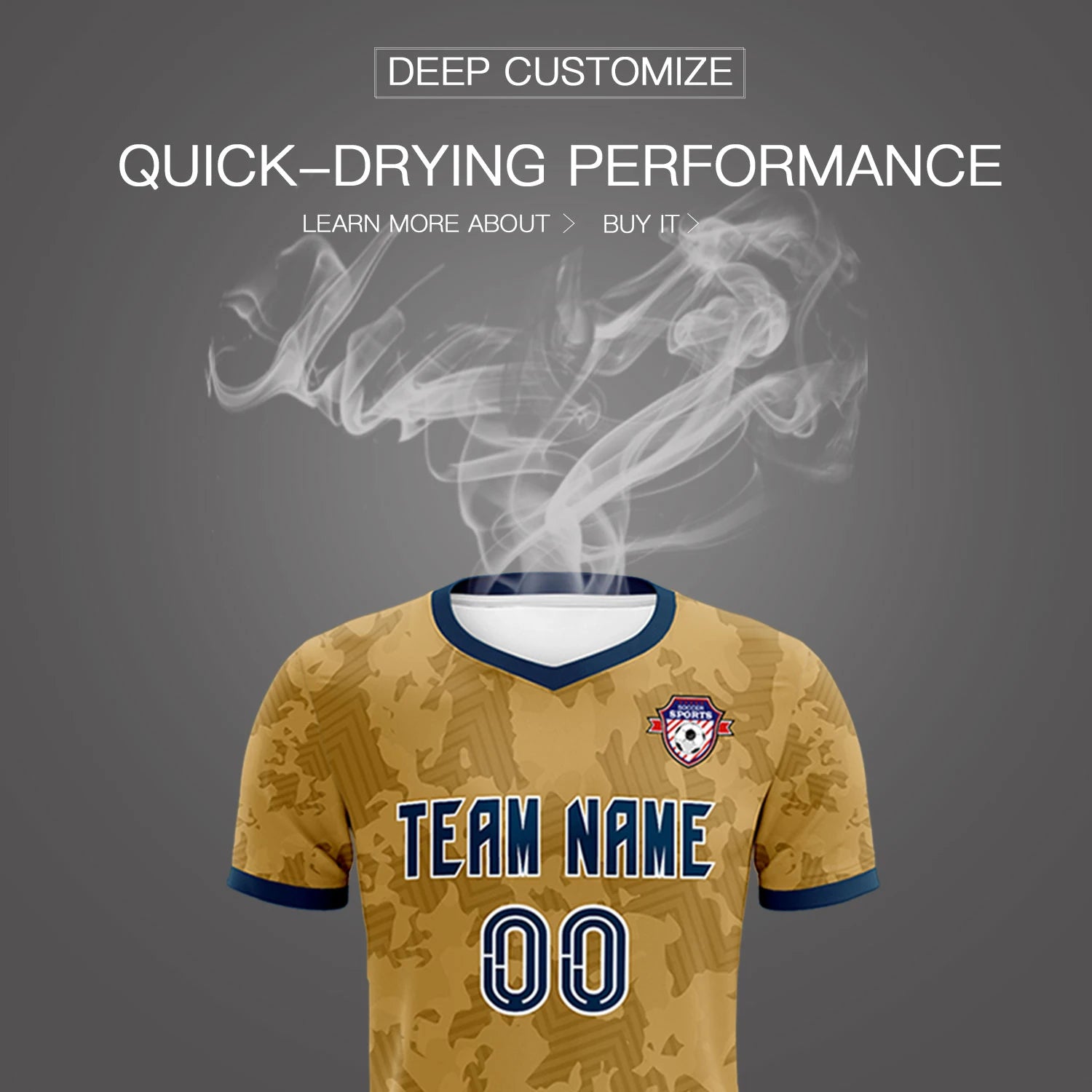 Custom Old Gold-Black Printing Outdoor Breathable Soccer Sets Jersey