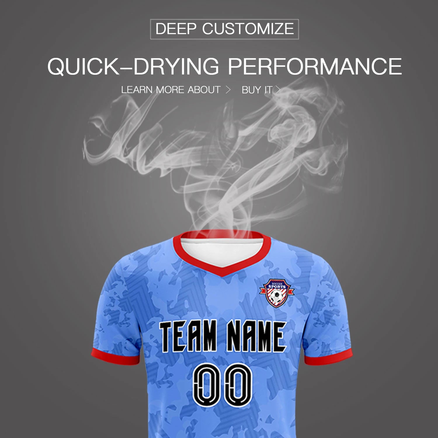 Custom Powder Blue-Black Printing Outdoor Breathable Soccer Sets Jersey