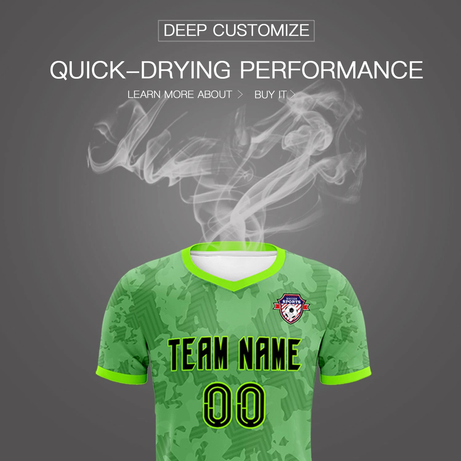 Custom Neon Green-Black Printing Outdoor Breathable Soccer Sets Jersey
