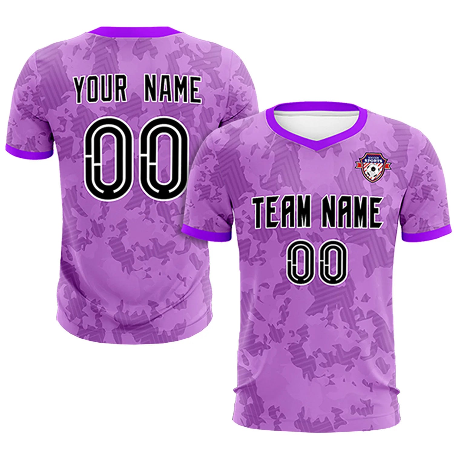 Custom Light Purple-Black Printing Outdoor Breathable Soccer Sets Jersey