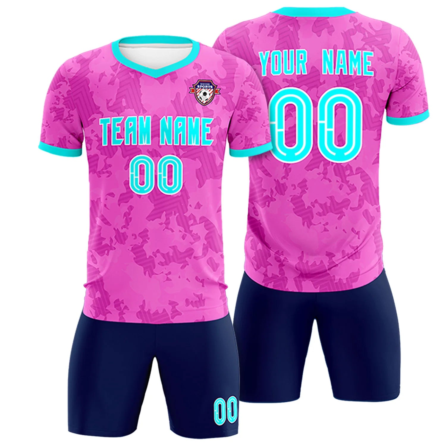 Custom Pink-Navy Printing Outdoor Breathable Soccer Sets Jersey