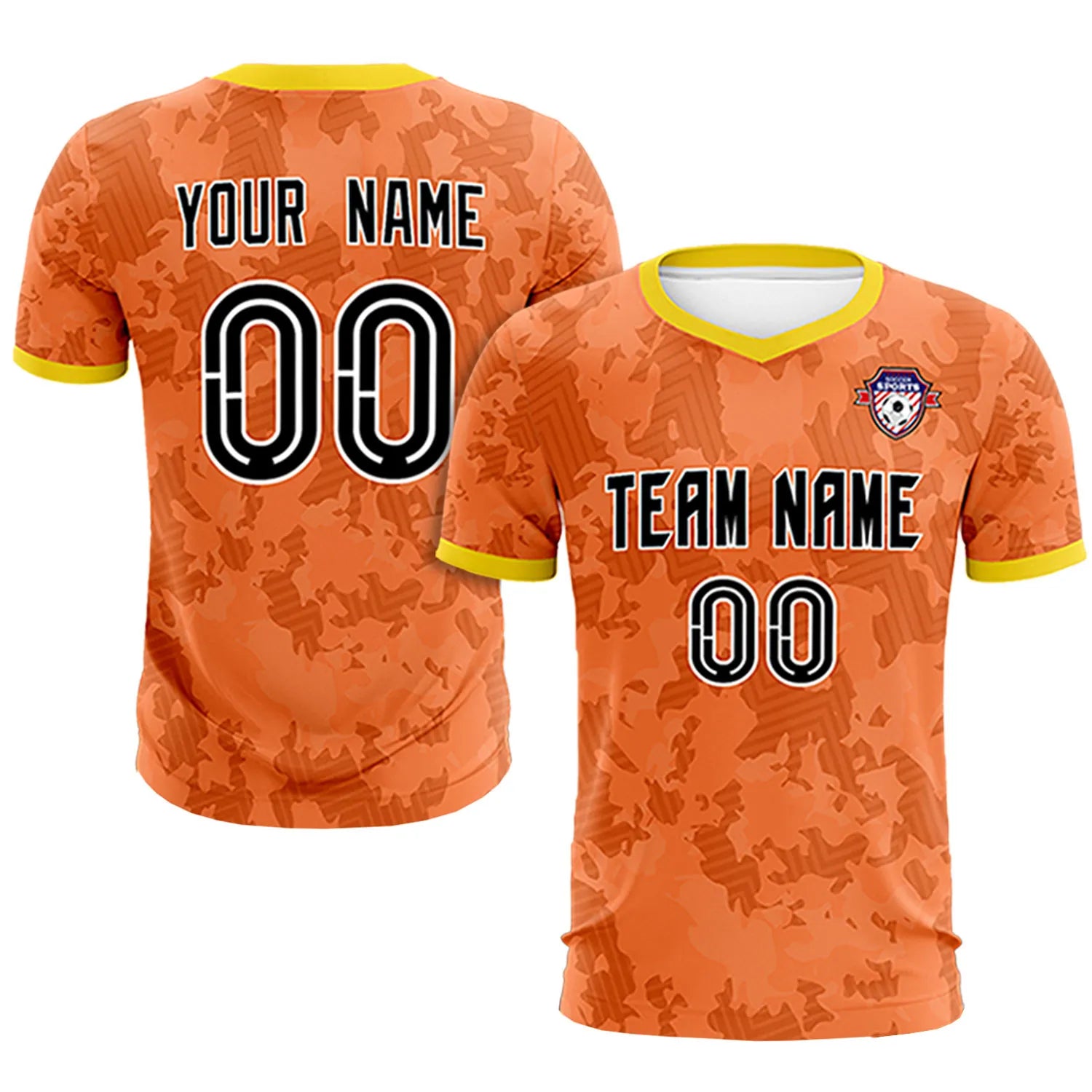 Custom Orange-Black Printing Outdoor Breathable Soccer Sets Jersey