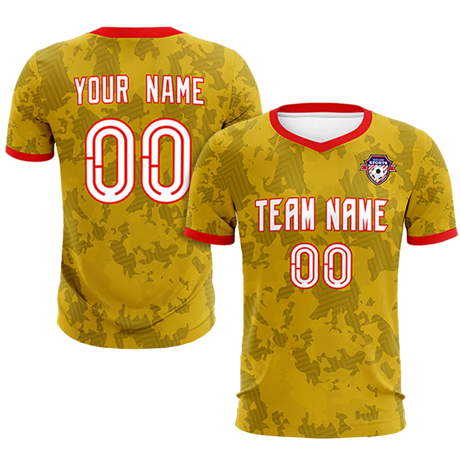 Custom Old Gold-Black Printing Outdoor Breathable Soccer Sets Jersey