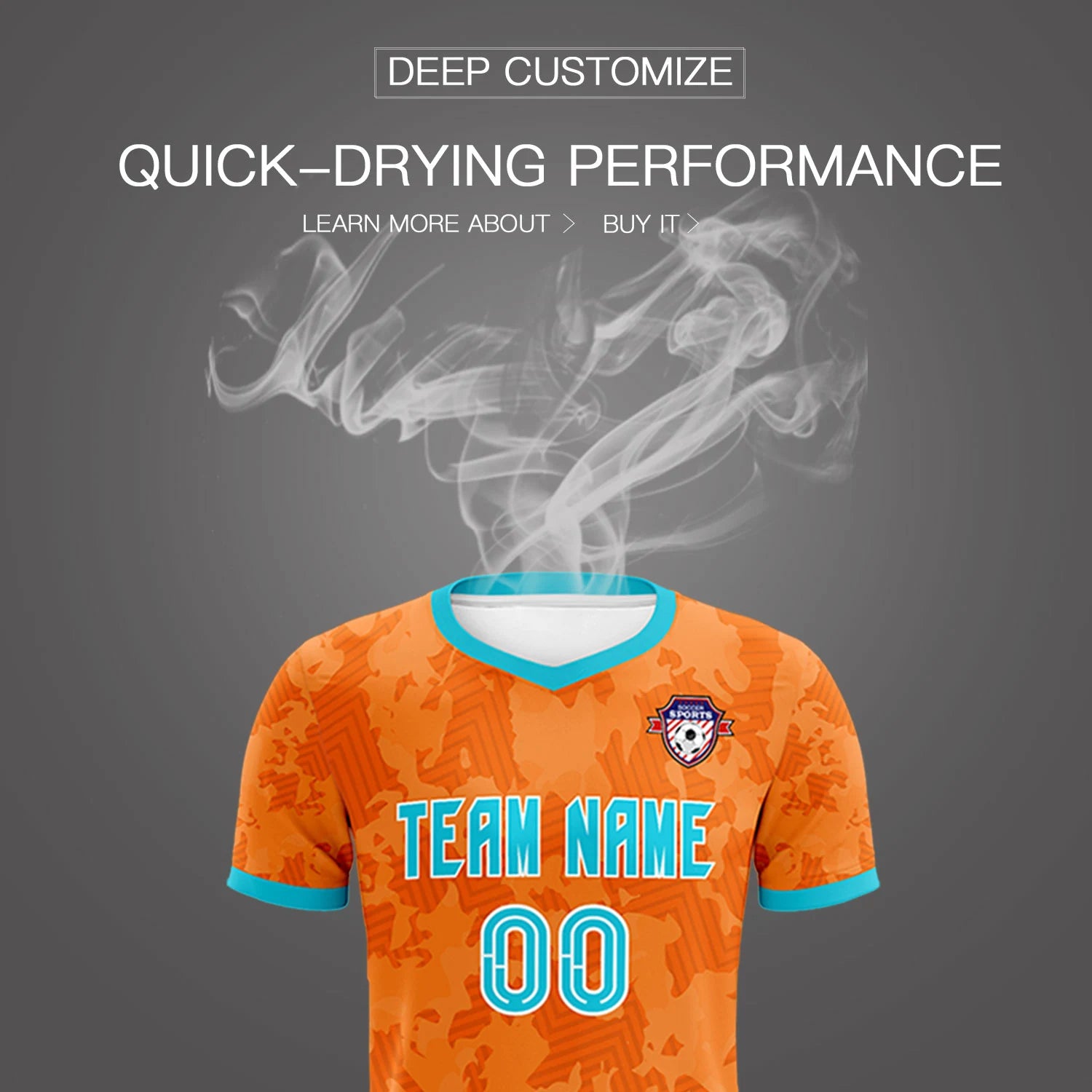 Custom Orange-Black Printing Outdoor Breathable Soccer Sets Jersey