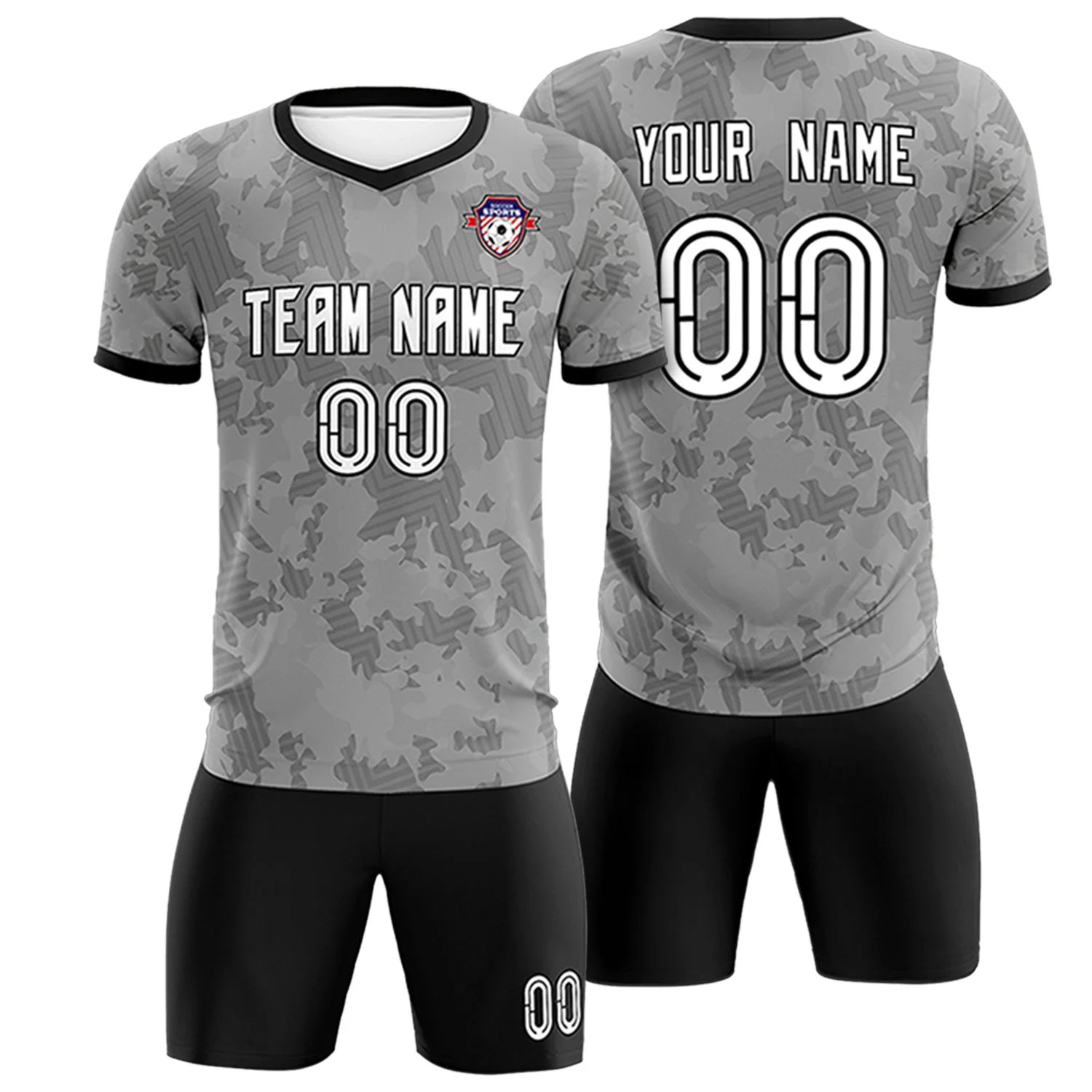 Custom Gray-Black Printing Outdoor Breathable Soccer Sets Jersey