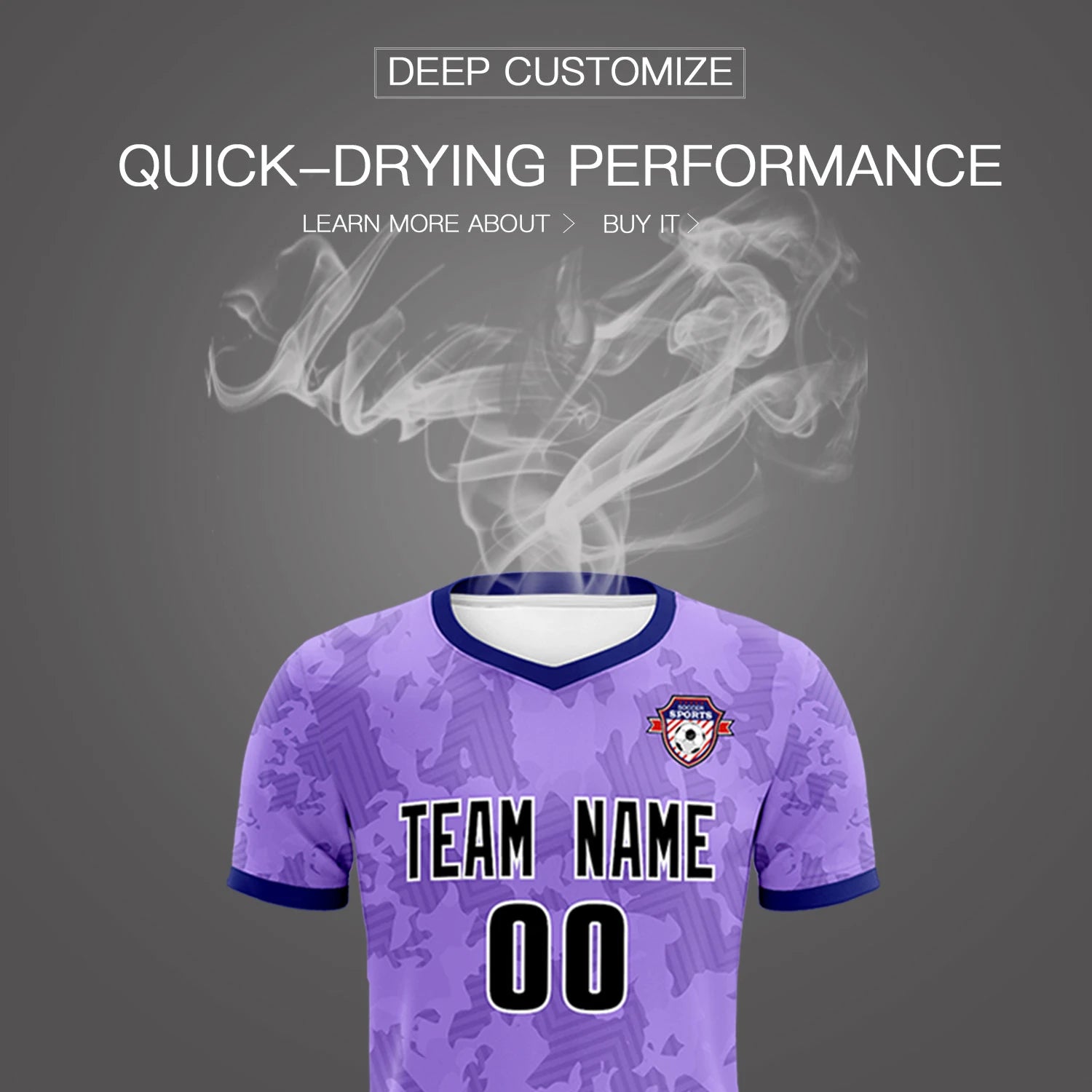 Custom Light Purple-Black Printing Outdoor Breathable Soccer Sets Jersey