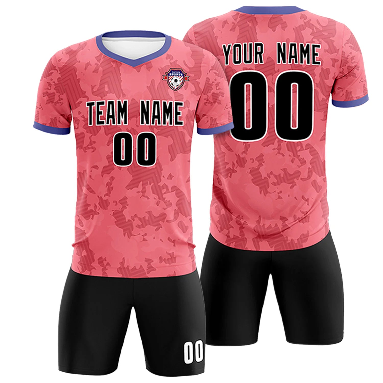 Custom Light Red-Black Printing Outdoor Breathable Soccer Sets Jersey