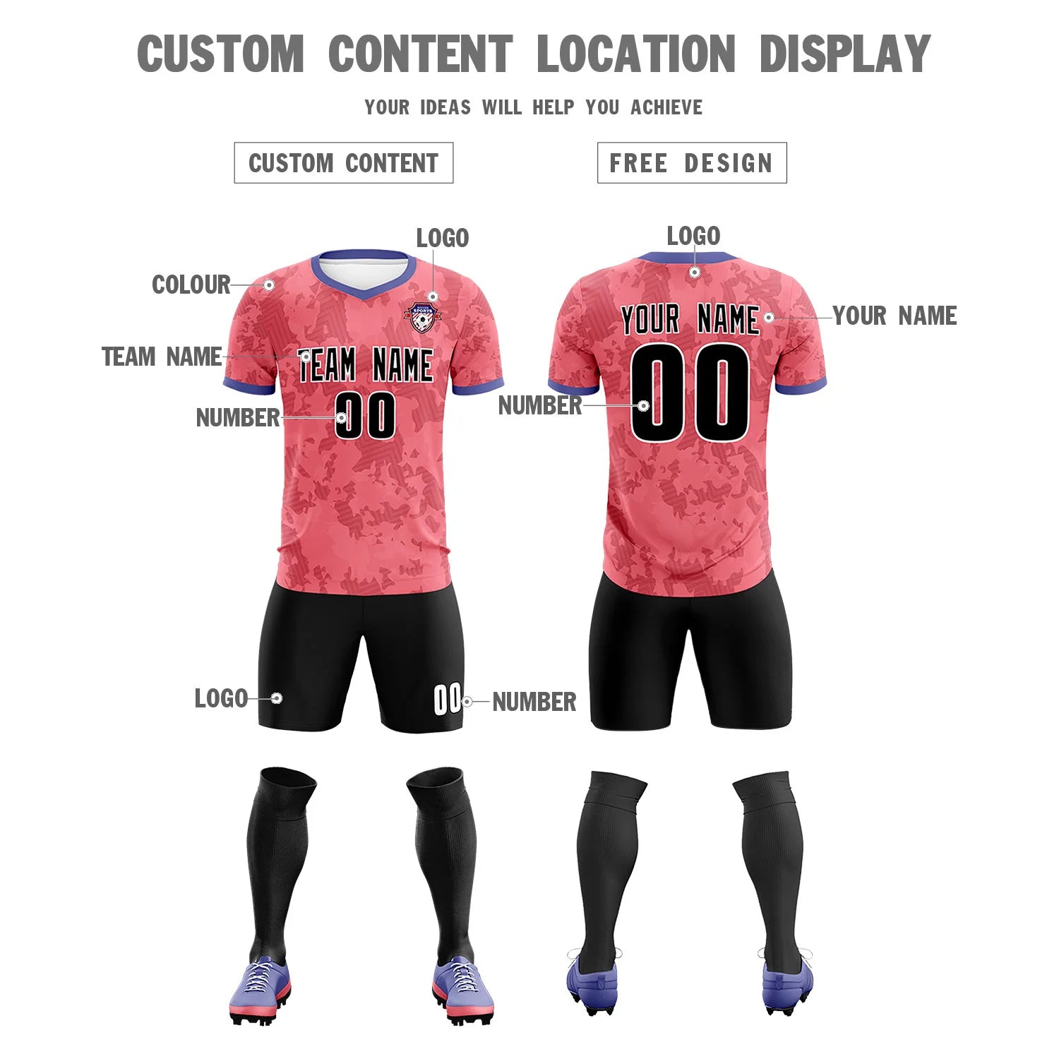 Custom Light Red-Black Printing Outdoor Breathable Soccer Sets Jersey