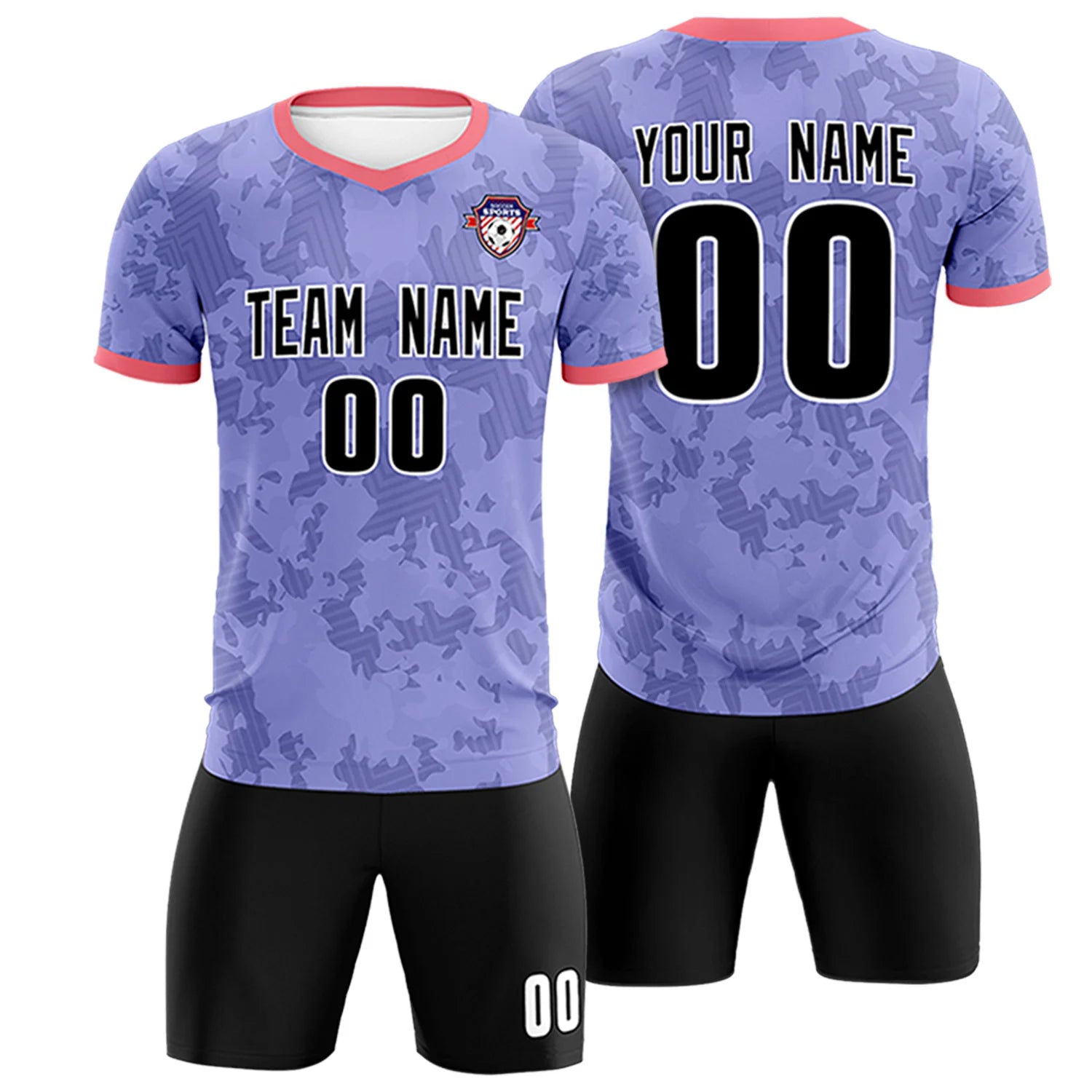 Custom Light Purple-Black Printing Outdoor Breathable Soccer Sets Jersey