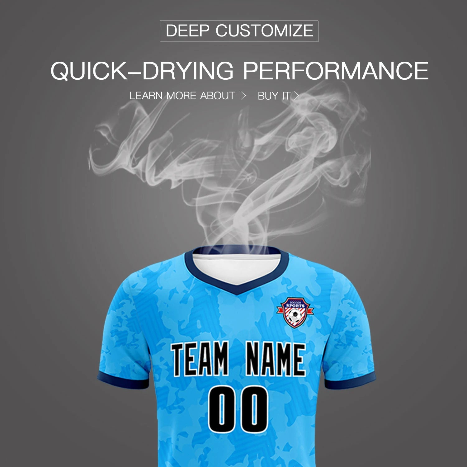 Custom Sky Blue-Black Printing Outdoor Breathable Soccer Sets Jersey