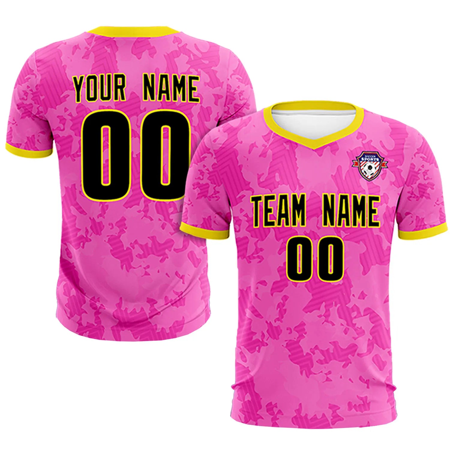 Custom Pink-Navy Printing Outdoor Breathable Soccer Sets Jersey