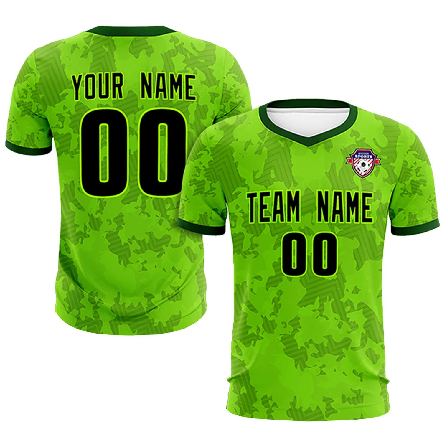 Custom Green-Black Printing Outdoor Breathable Soccer Sets Jersey