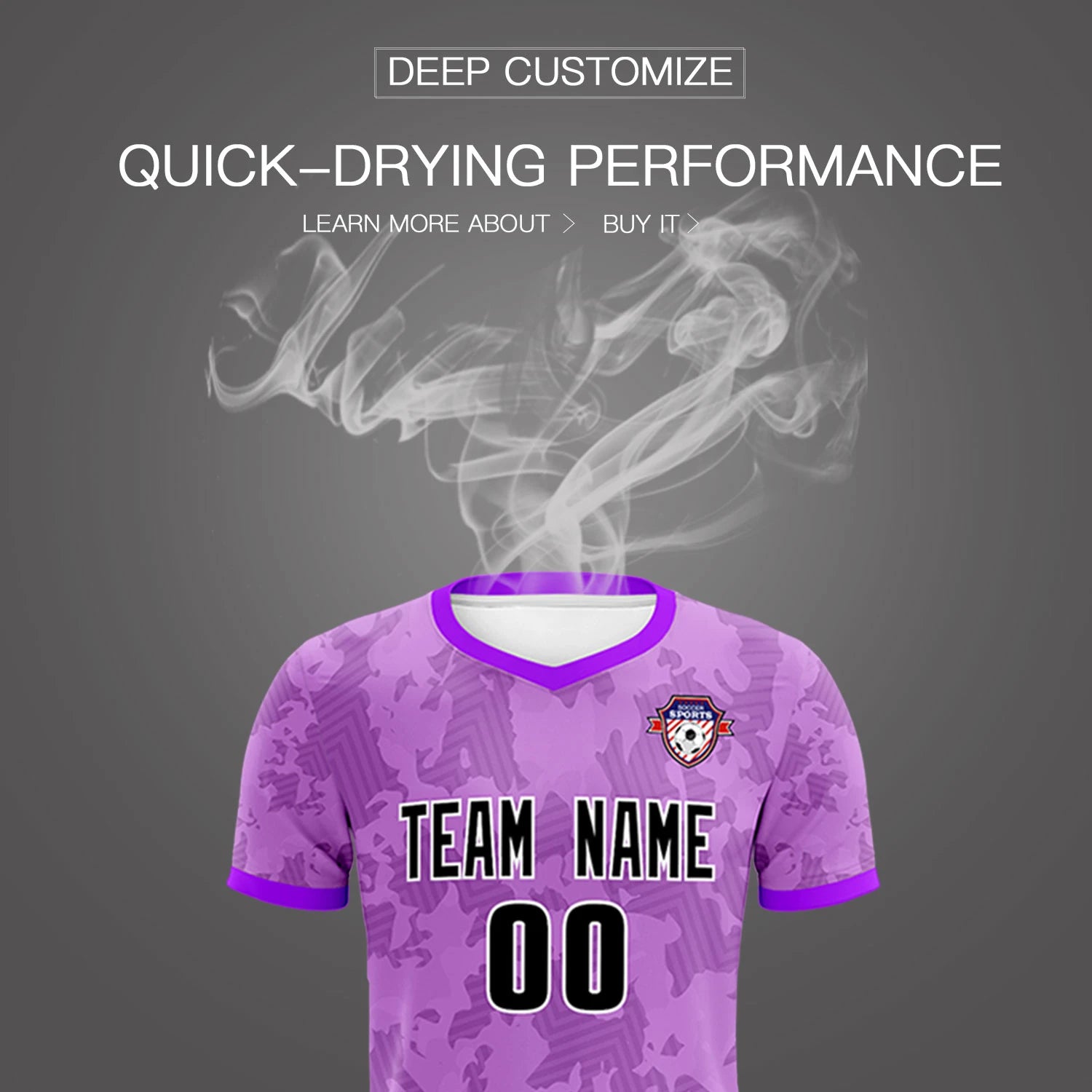 Custom Light Purple-Black Printing Outdoor Breathable Soccer Sets Jersey