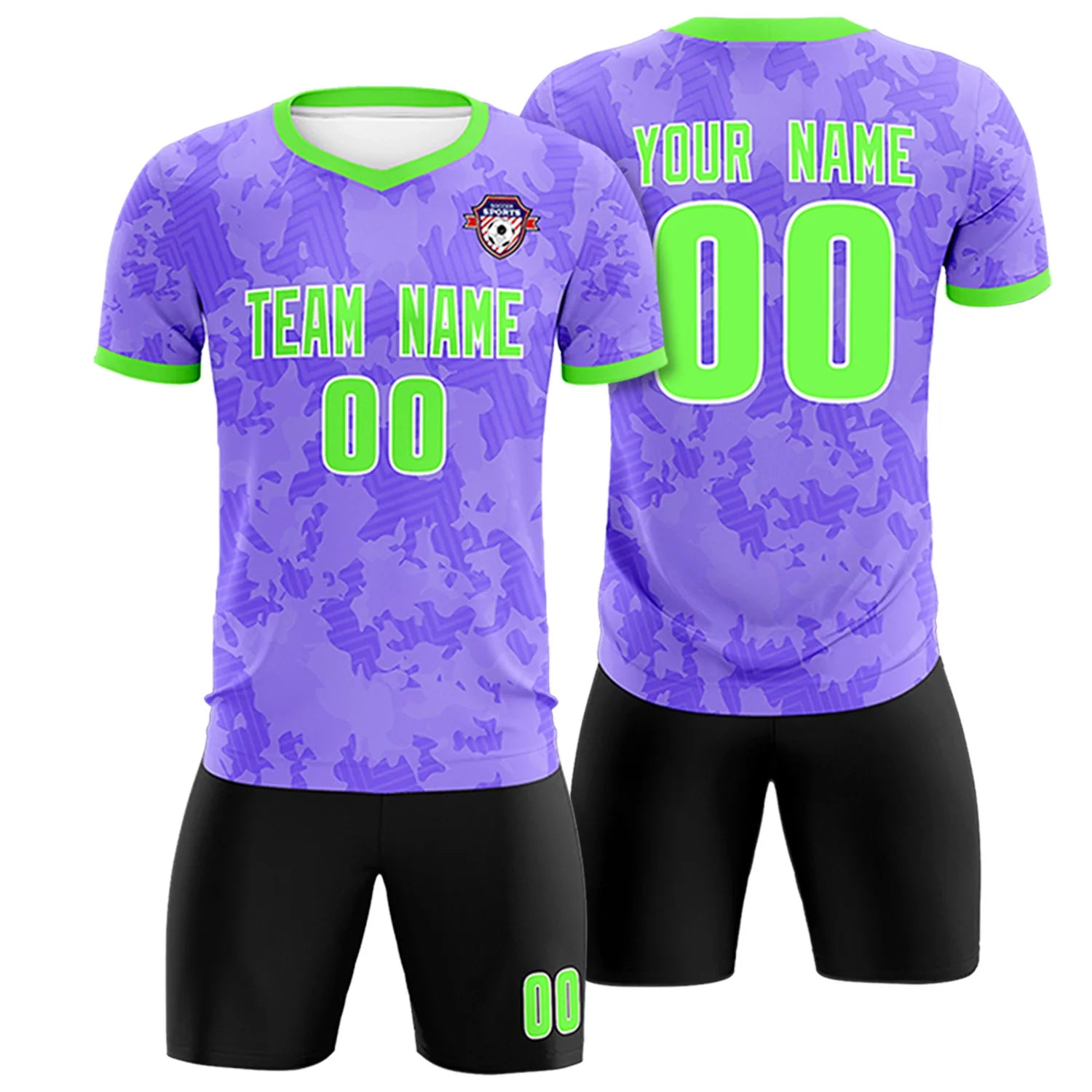 Custom Light Purple-Black Printing Outdoor Breathable Soccer Sets Jersey