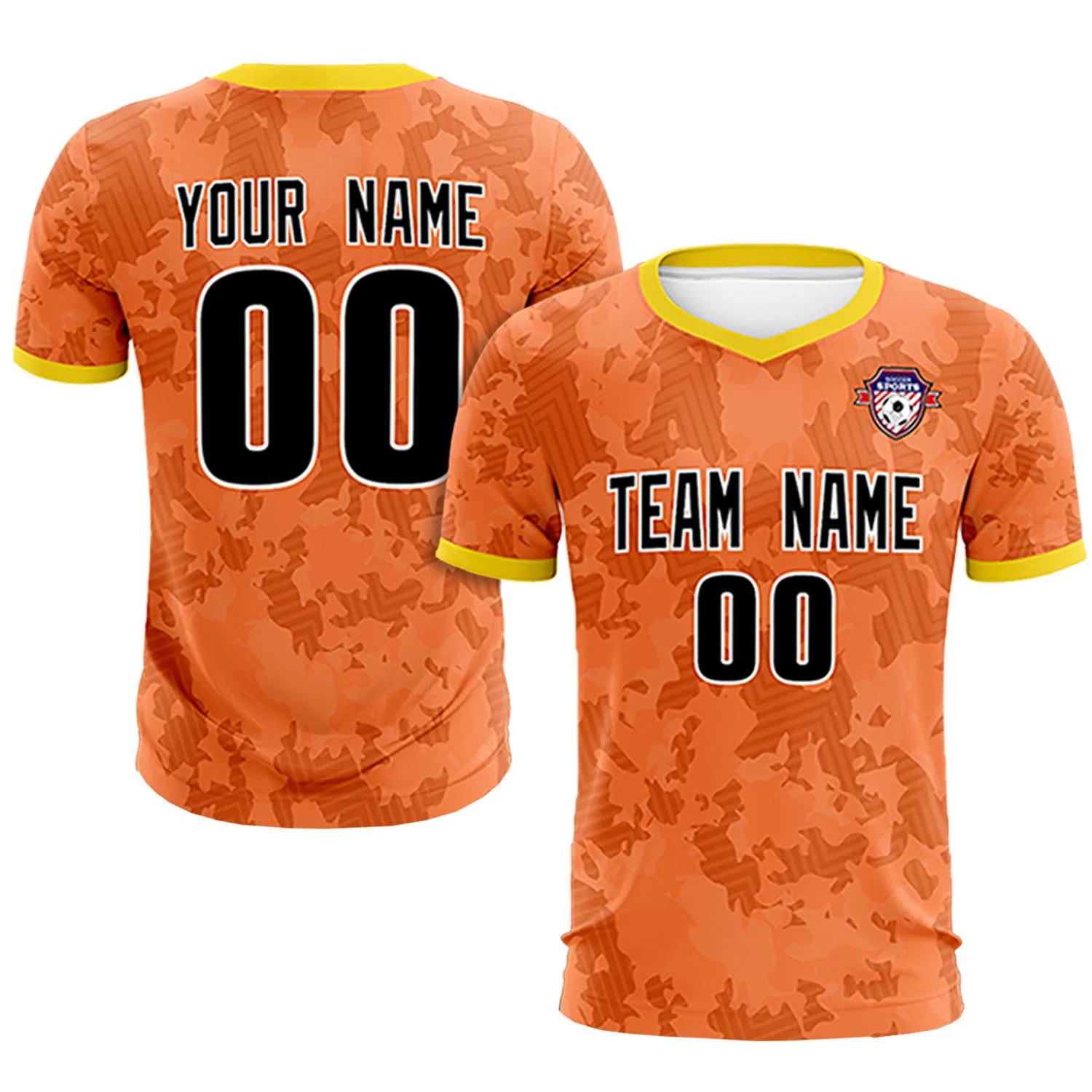 Custom Orange-Black Printing Outdoor Breathable Soccer Sets Jersey