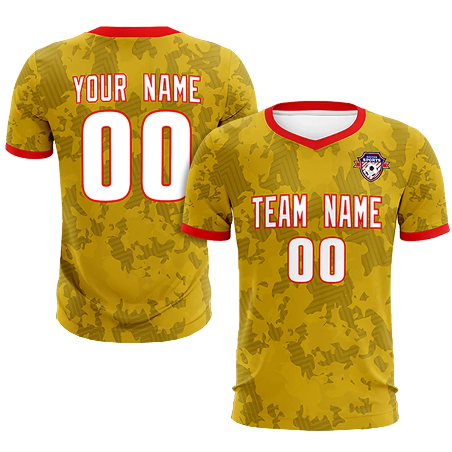 Custom Old Gold-Black Printing Outdoor Breathable Soccer Sets Jersey