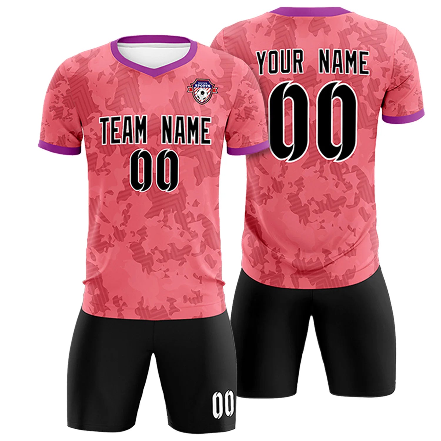 Custom Light Red-Black Printing Outdoor Breathable Soccer Sets Jersey