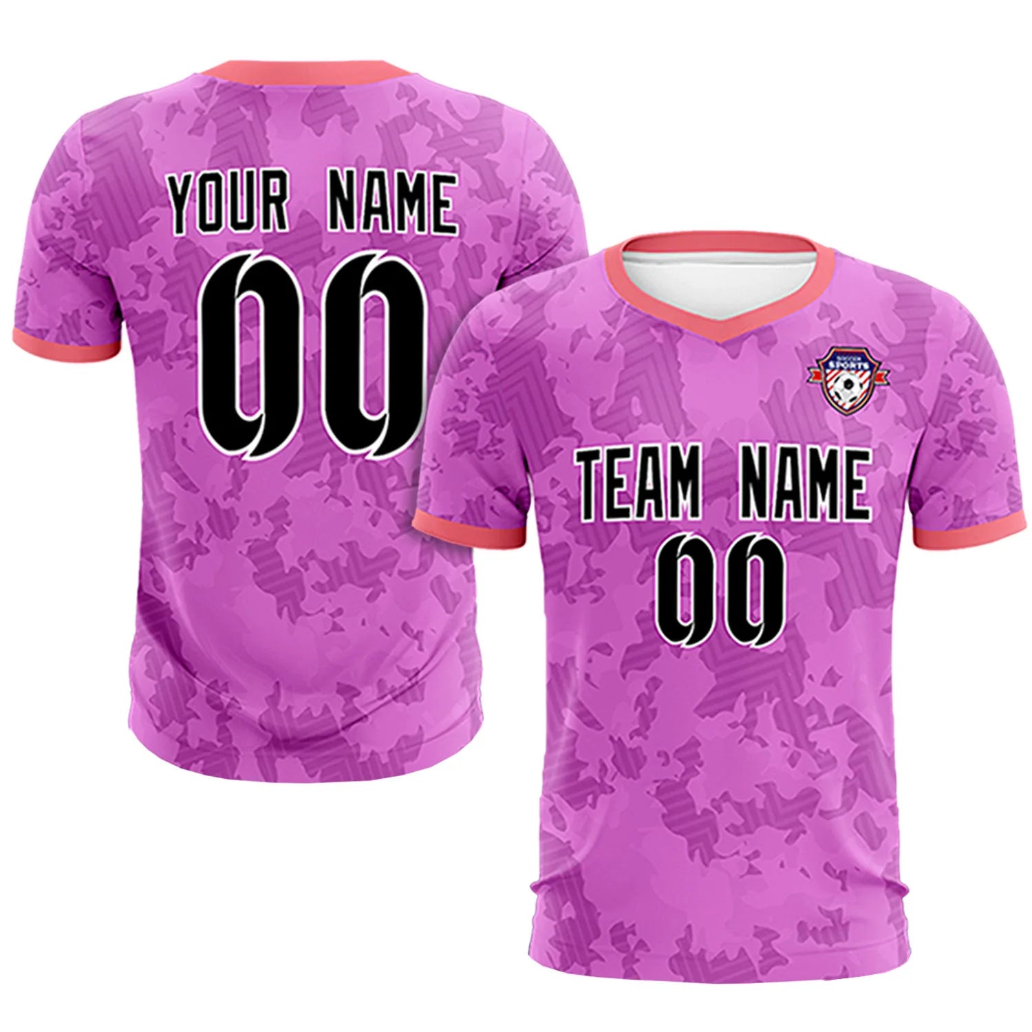 Custom Pink-Navy Printing Outdoor Breathable Soccer Sets Jersey