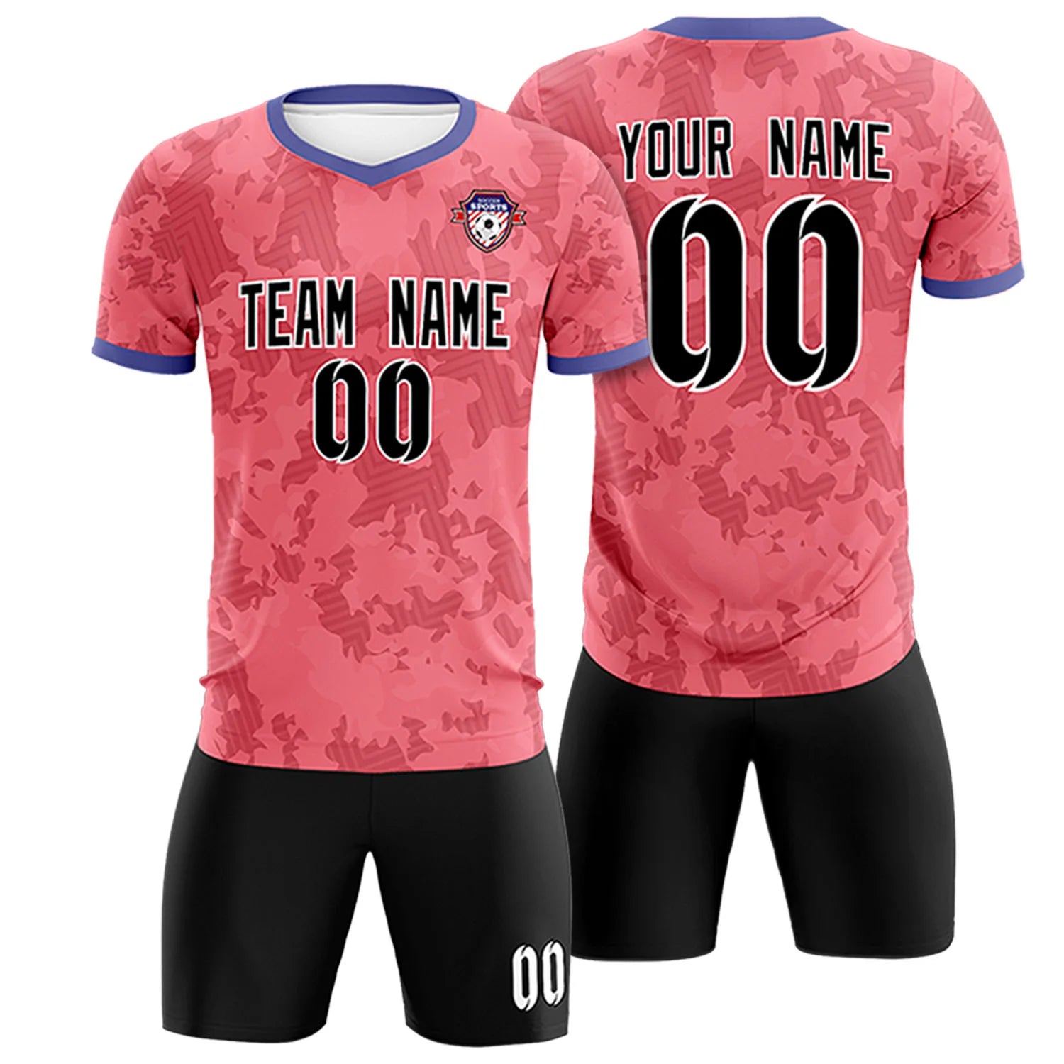 Custom Light Red-Black Printing Outdoor Breathable Soccer Sets Jersey