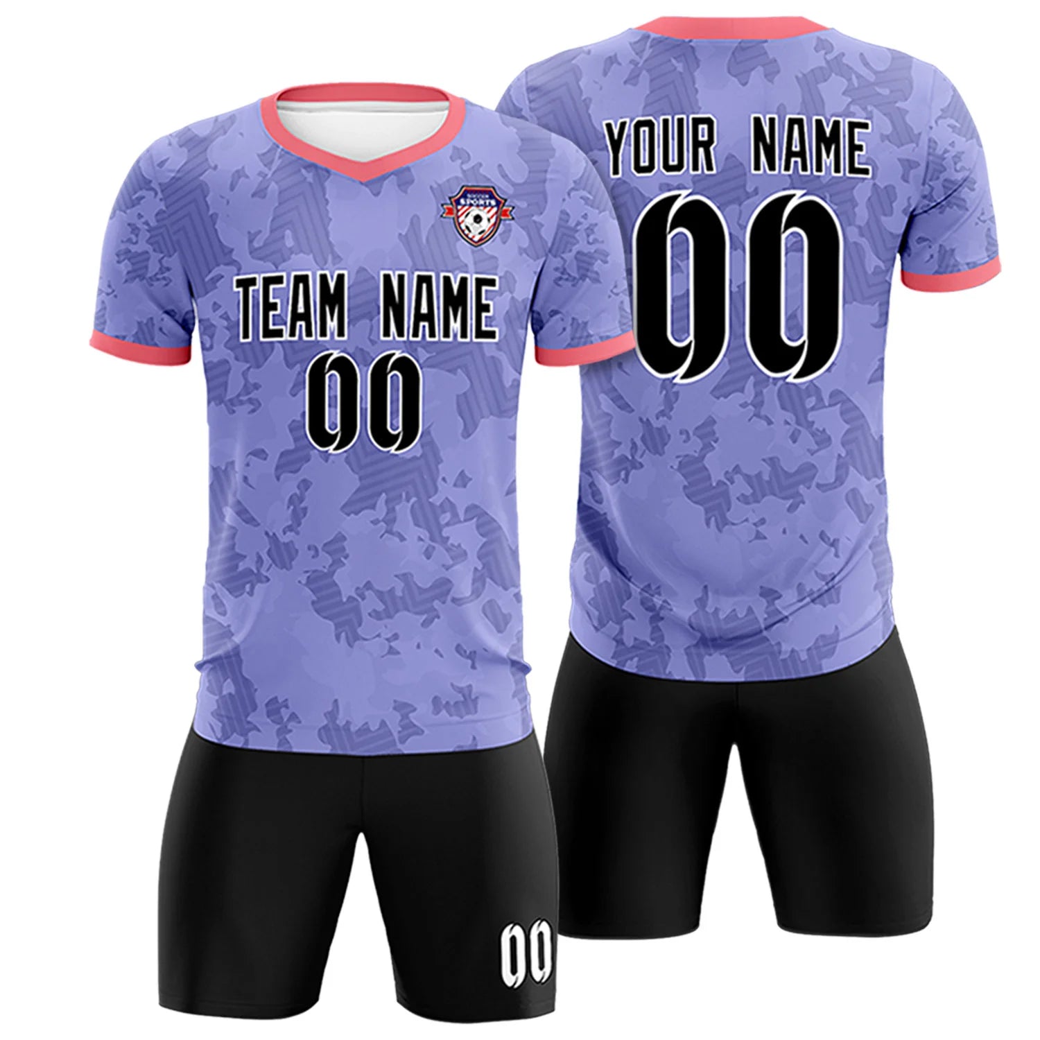 Custom Light Purple-Black Printing Outdoor Breathable Soccer Sets Jersey